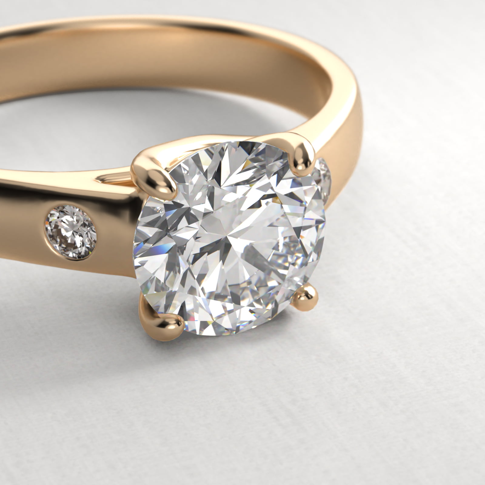 Cross Prong Solitaire Engagement Ring With Diamond Accent In 18K Yellow Gold