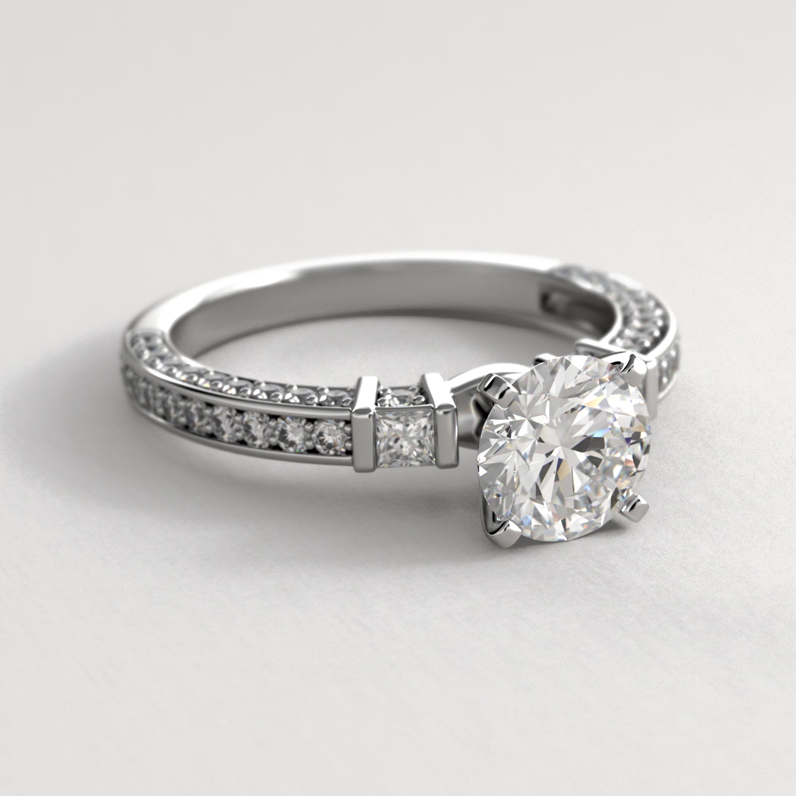 Platinum Bar Set and Three Sided Pavé Diamond Engagement Ring