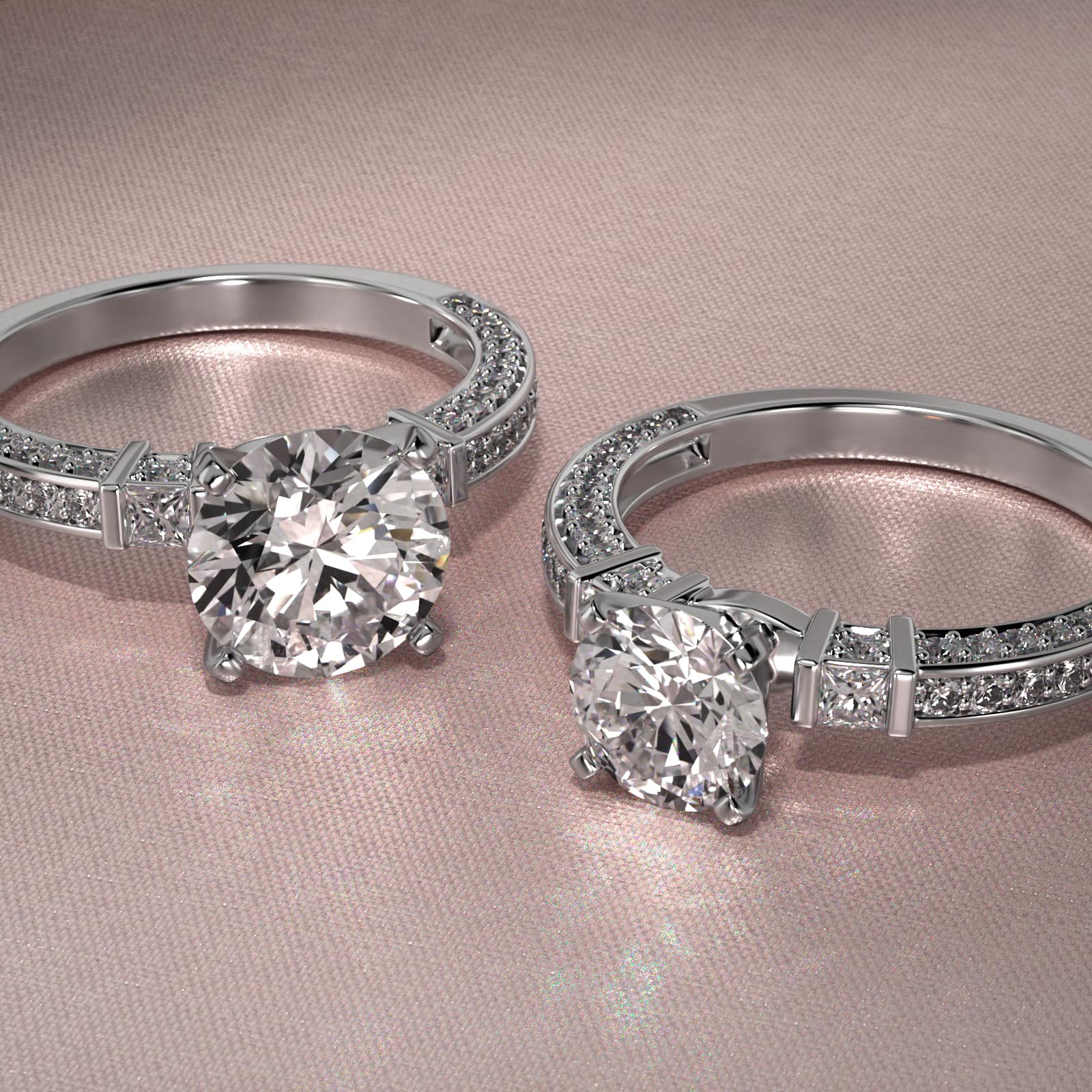 Platinum Bar Set and Three Sided Pavé Diamond Engagement Ring