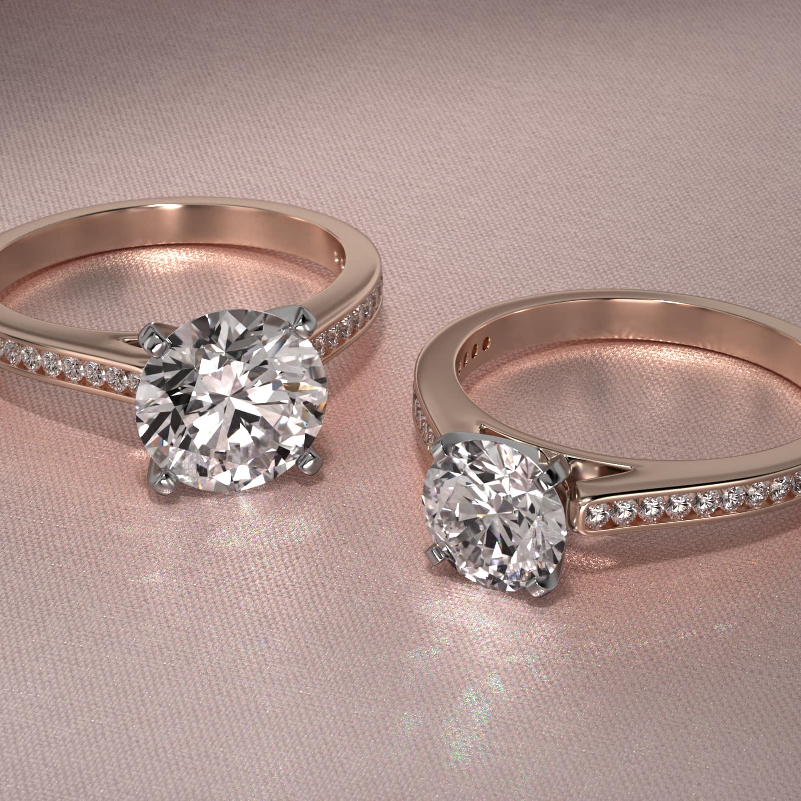 Thin Engagement Ring With Channel Set Round Diamonds In 14K Rose Gold