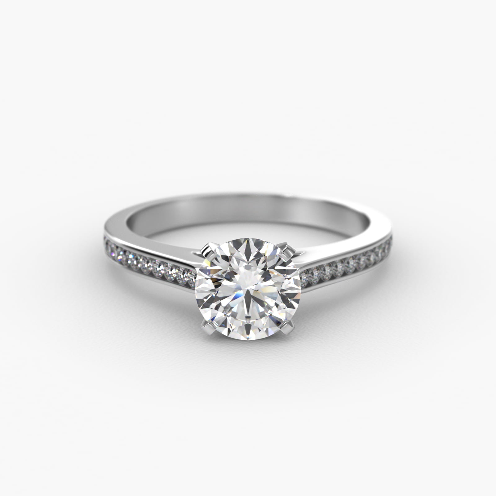 Thin Engagement Ring With Channel Set Round Diamonds In 14K White Gold