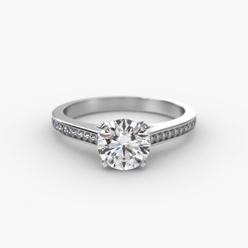 Thin Engagement Ring With Channel Set Round Diamonds In 14K White Gold