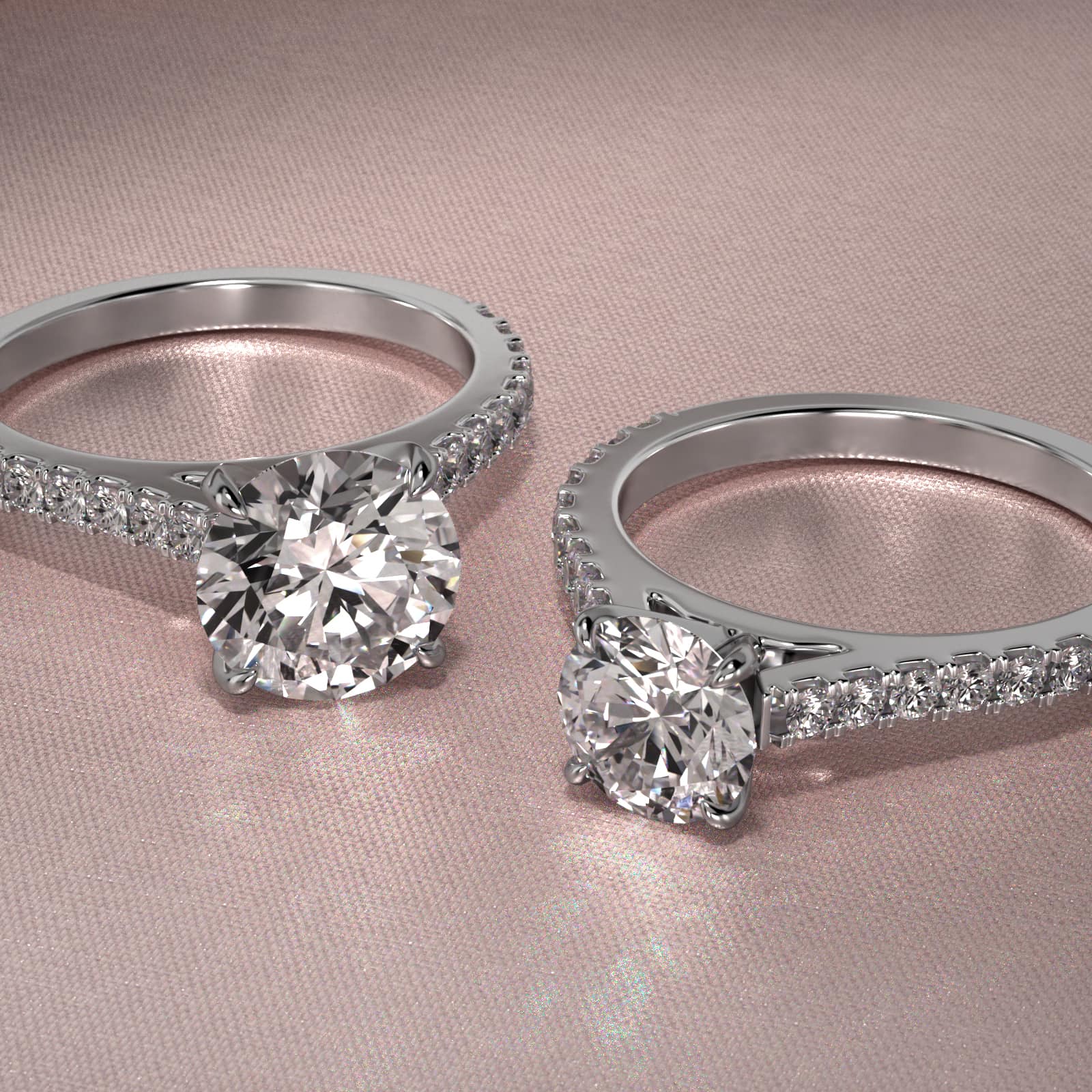 14K White Gold Common Prong Round Side Stones Diamond Engagement Ring