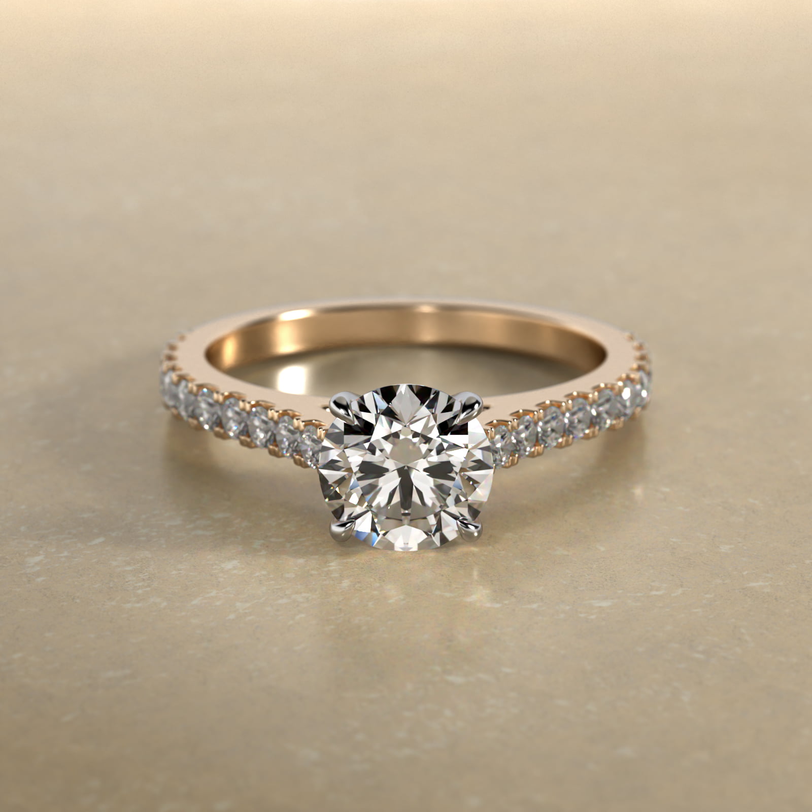 18K Yellow Gold Common Prong Round Shaped Diamond Engagement Ring