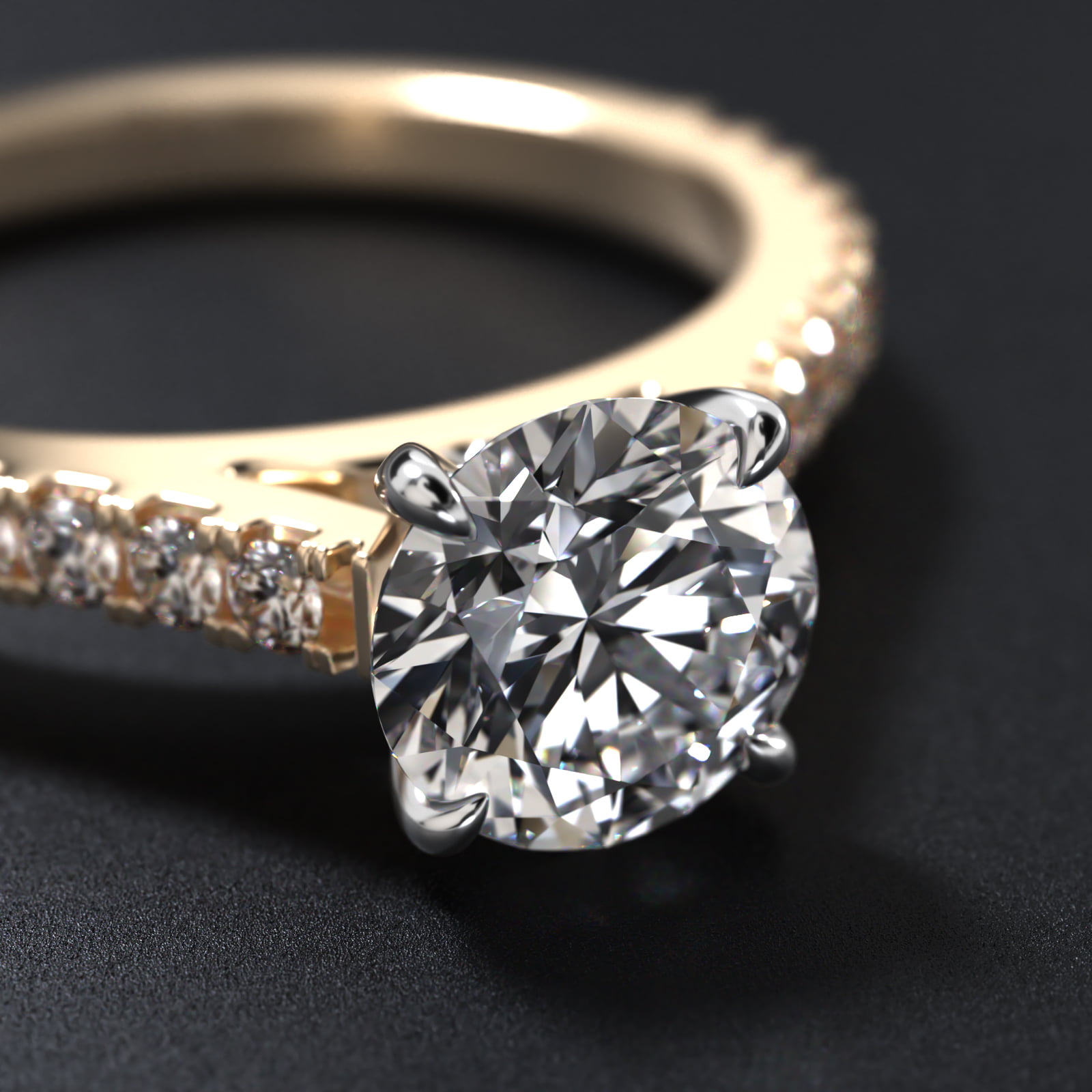 18K Yellow Gold Common Prong Round Shaped Diamond Engagement Ring