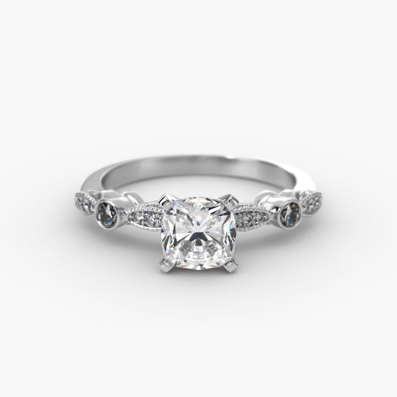 Bezel And Pavé Set Vintage-Style Engagement Ring In Platinum