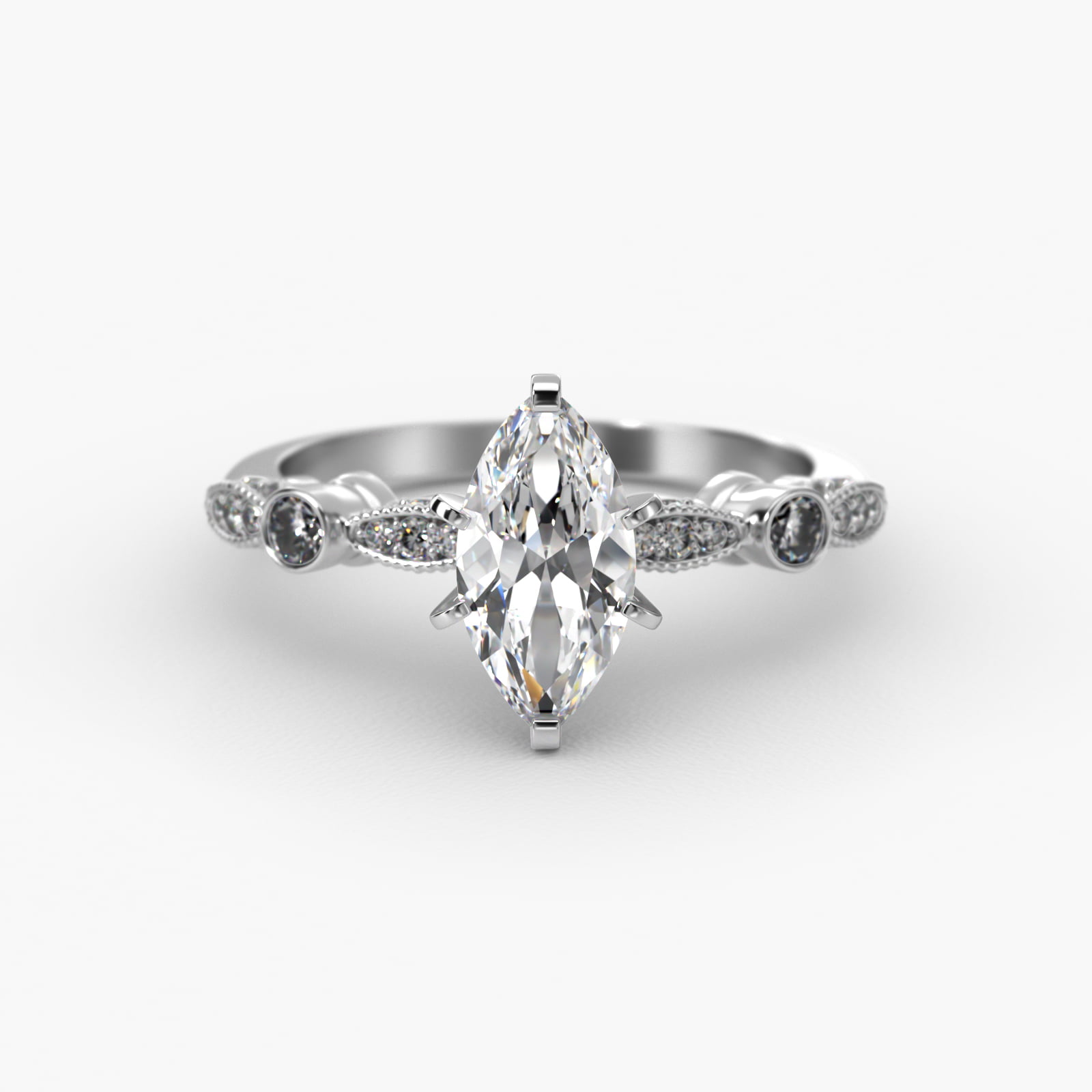 Bezel And Pavé Set Vintage-Style Engagement Ring In 14K White Gold