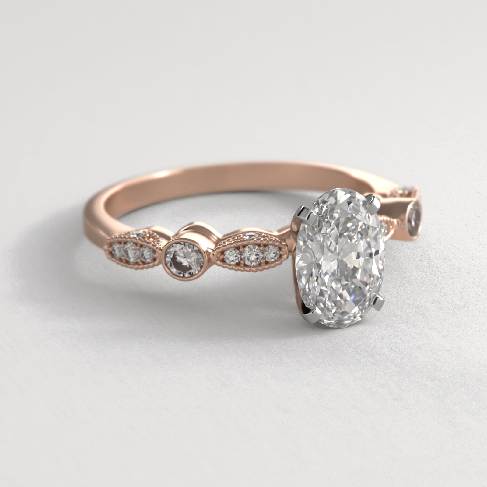 Bezel And Pavé Set Vintage-Style Engagement Ring In 14K Rose Gold