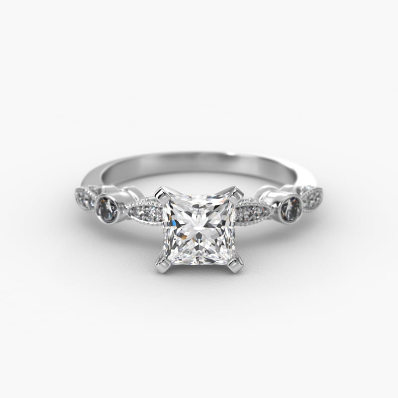 Bezel And Pavé Set Vintage-Style Engagement Ring In Platinum
