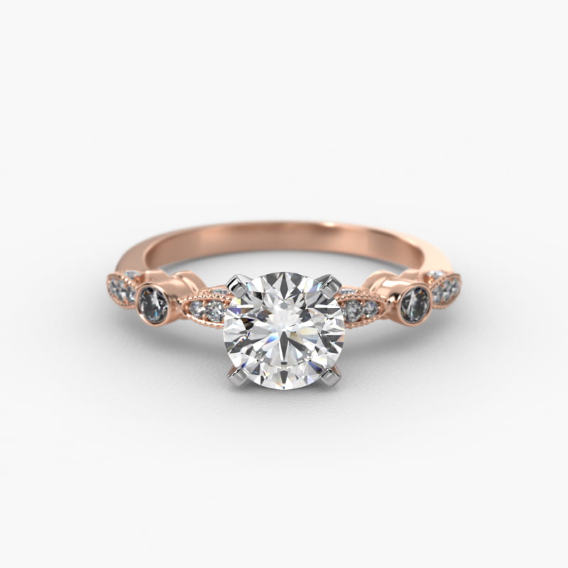 Bezel And Pavé Set Vintage-Style Engagement Ring In 14K Rose Gold