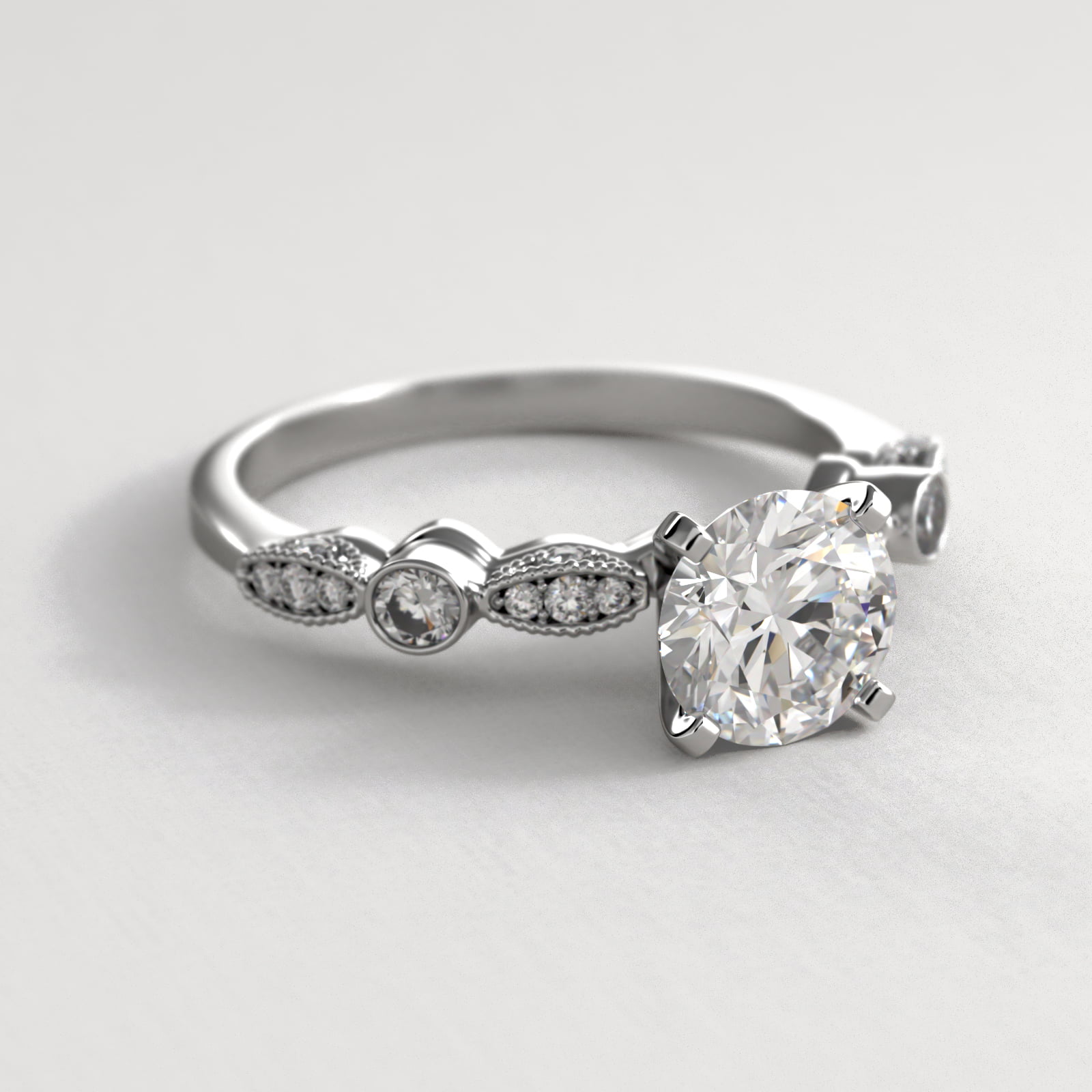 Bezel And Pavé Set Vintage-Style Engagement Ring In Platinum