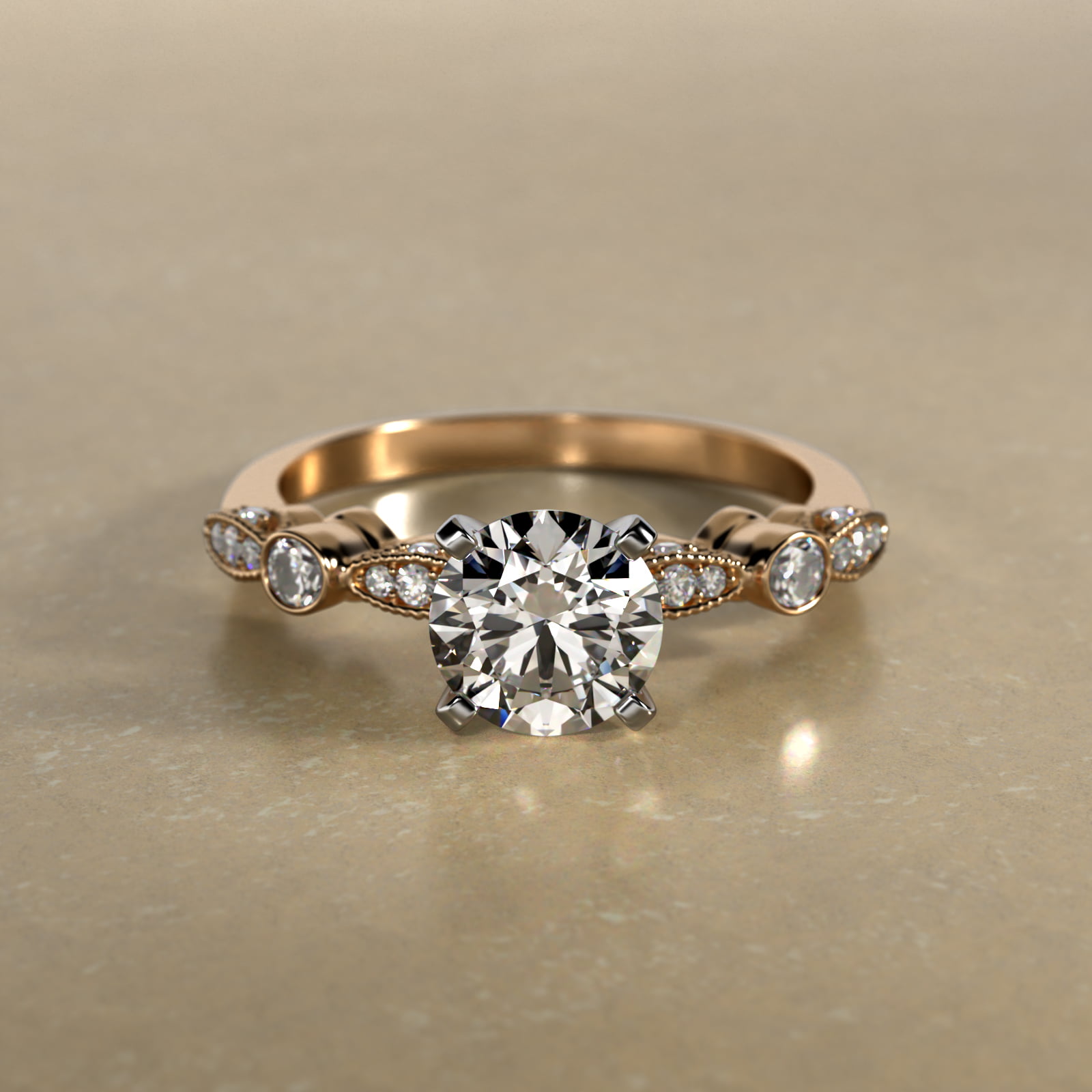 Bezel And Pavé Set Vintage-Style Engagement Ring In 18K Yellow Gold