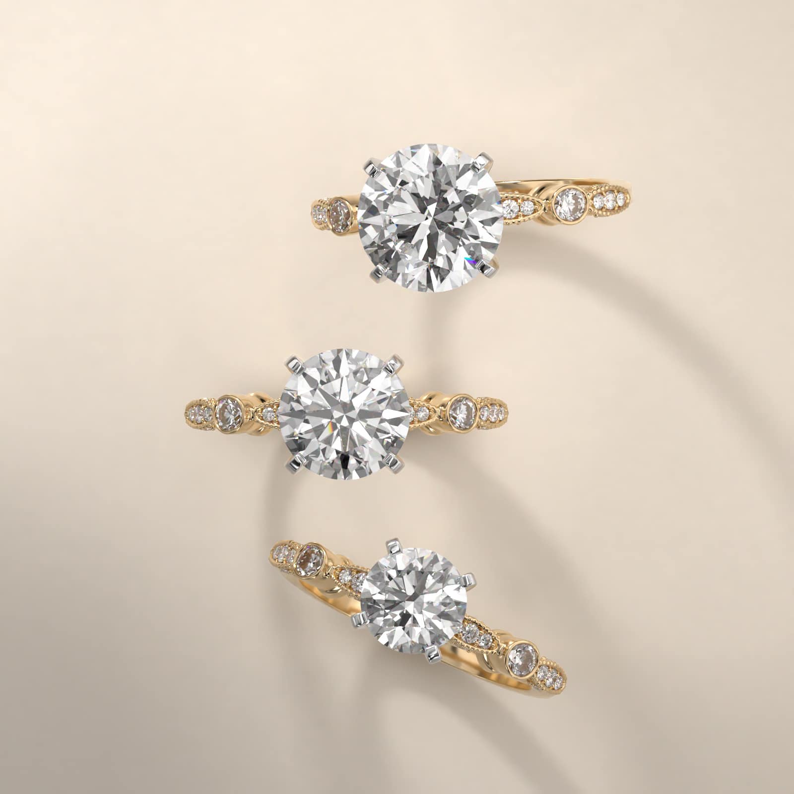 Bezel And Pavé Set Vintage-Style Engagement Ring In 18K Yellow Gold