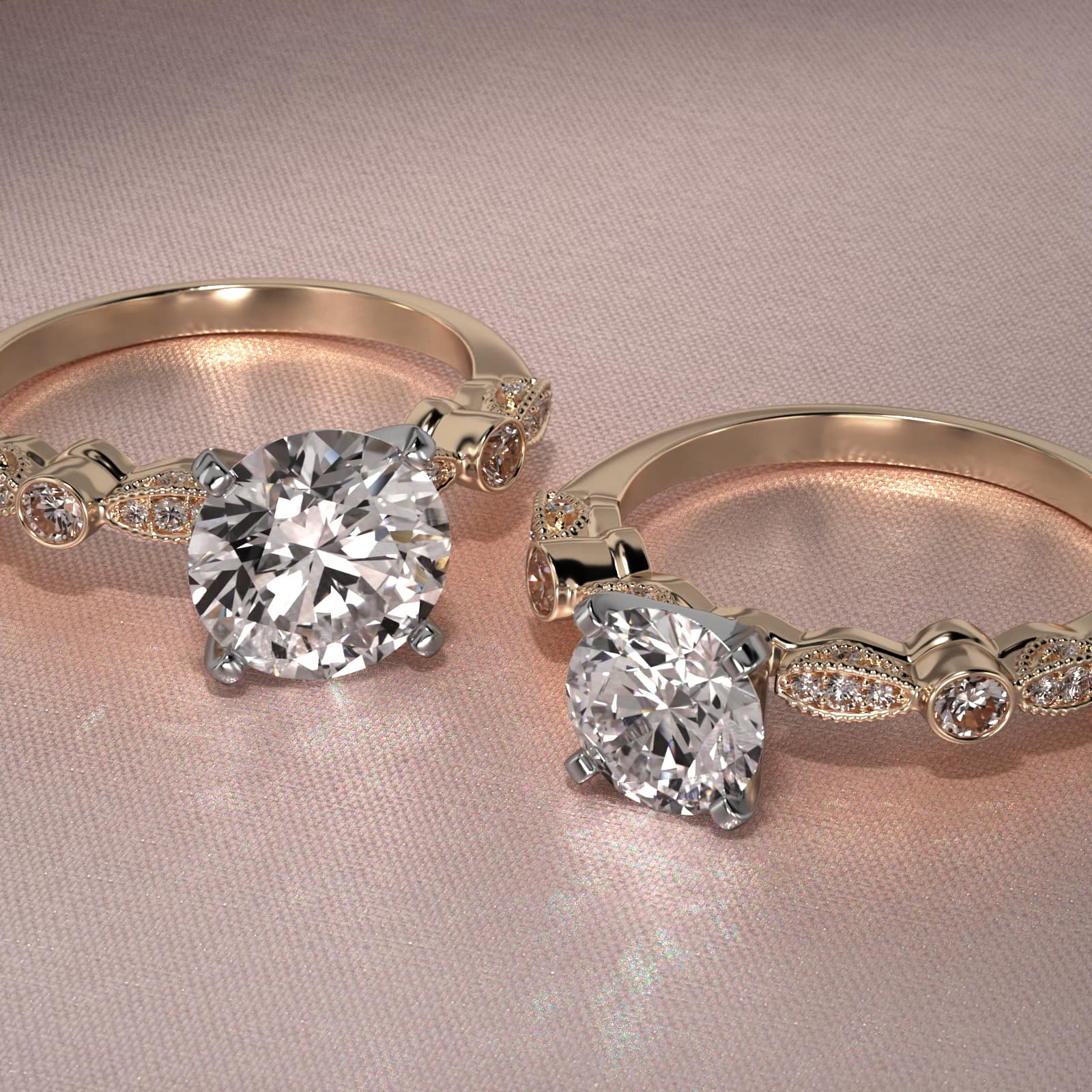 Bezel And Pavé Set Vintage-Style Engagement Ring In 14K Yellow Gold