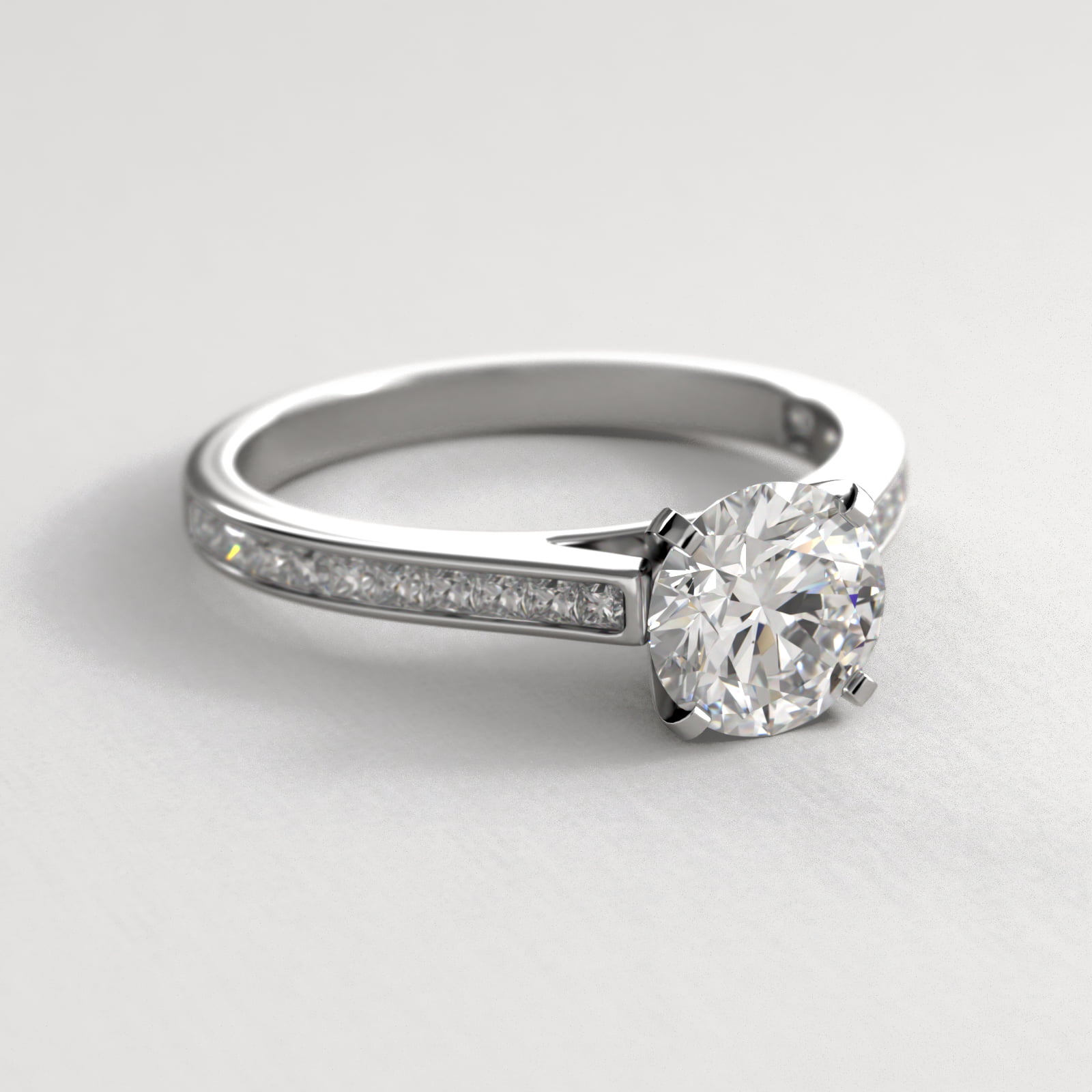 14K White Gold Thin Channel Set Princess Shaped Diamond Engagement Ring