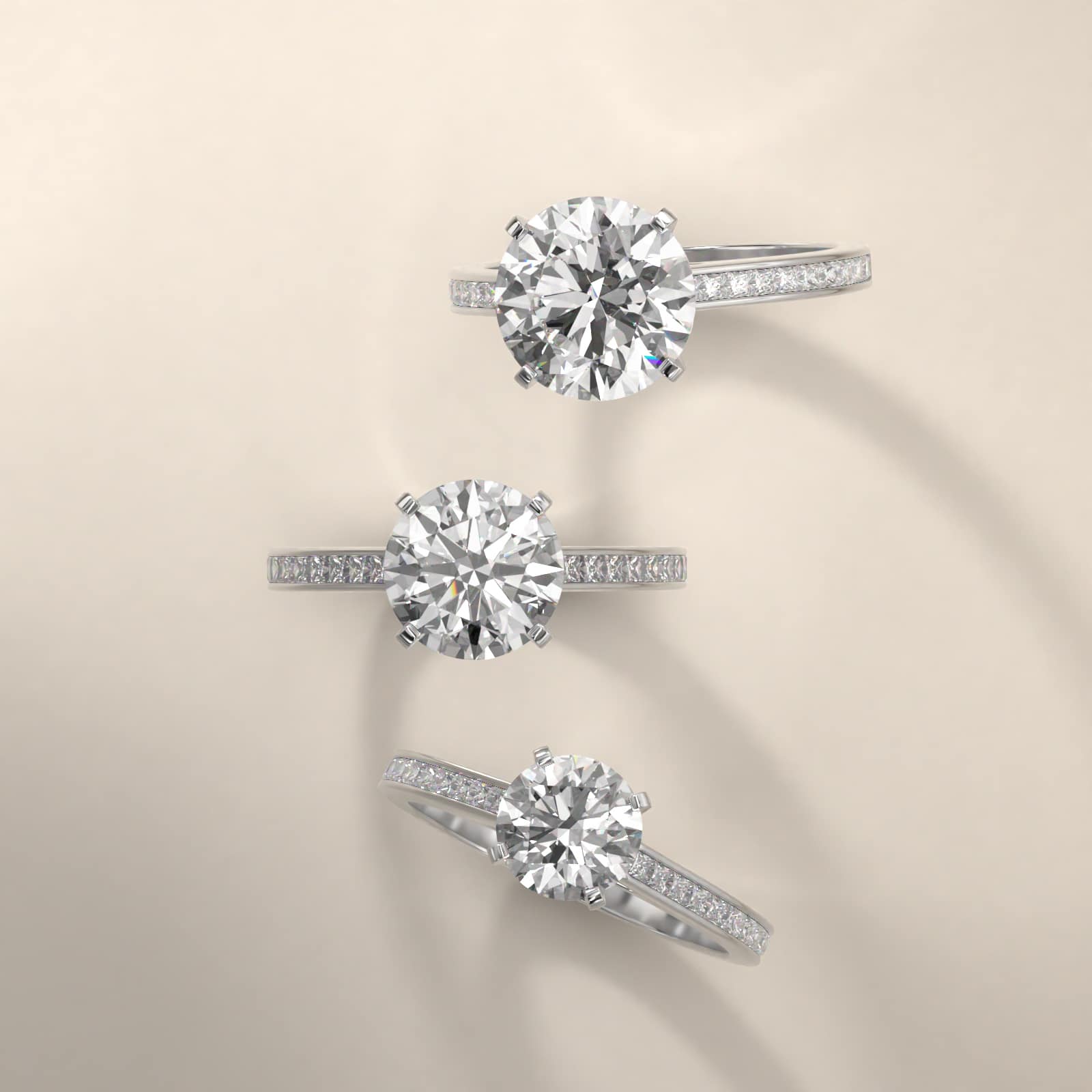 14K White Gold Thin Channel Set Princess Shaped Diamond Engagement Ring