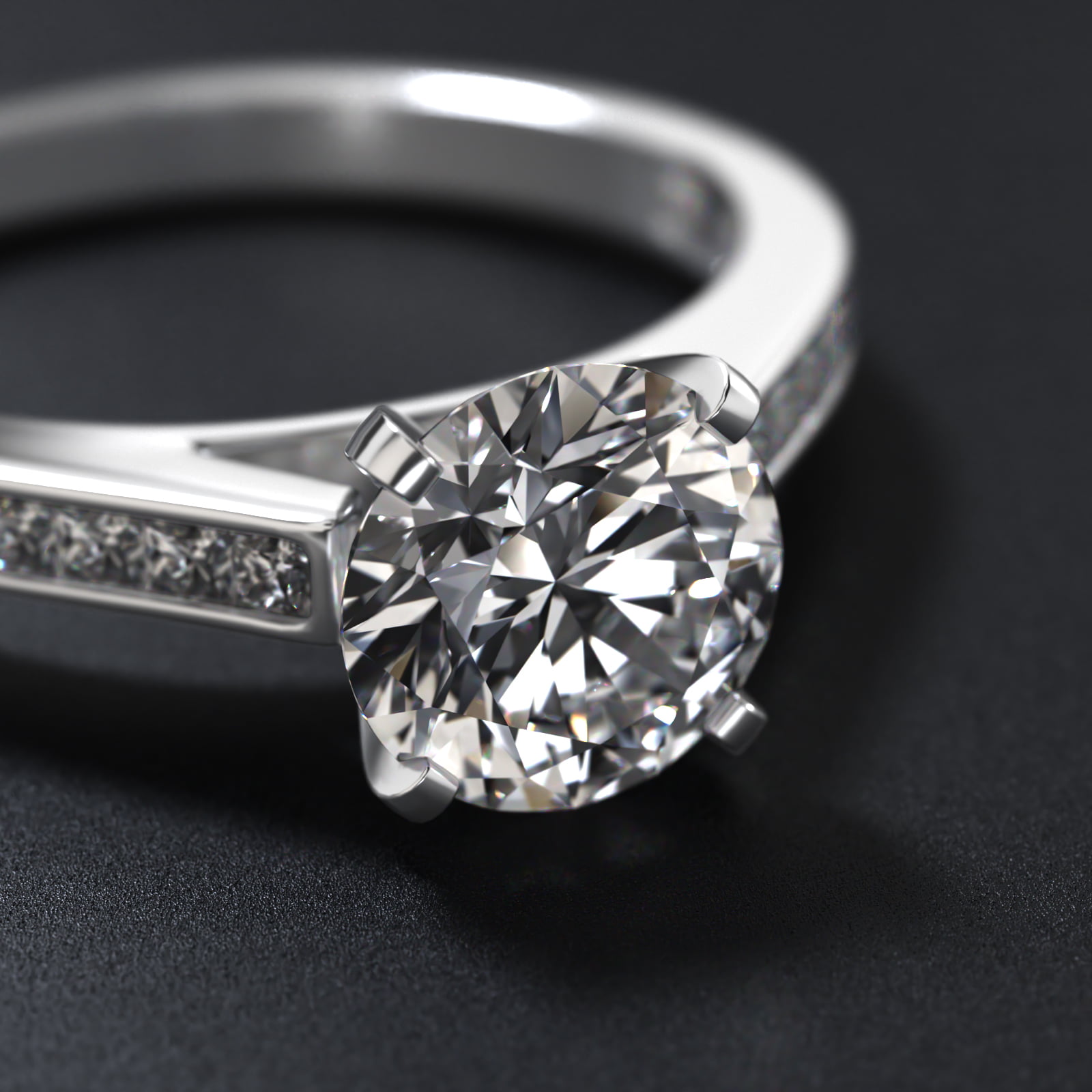 18K White Gold Thin Channel Set Princess Shaped Diamond Engagement Ring