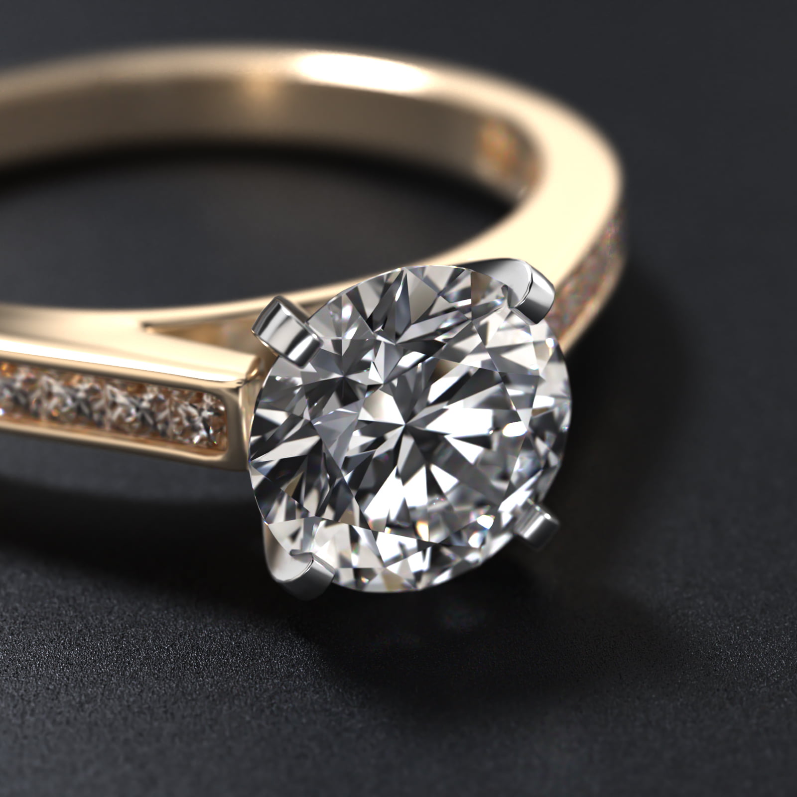 14K Yellow Gold Thin Channel Set Princess Shaped Diamond Engagement Ring