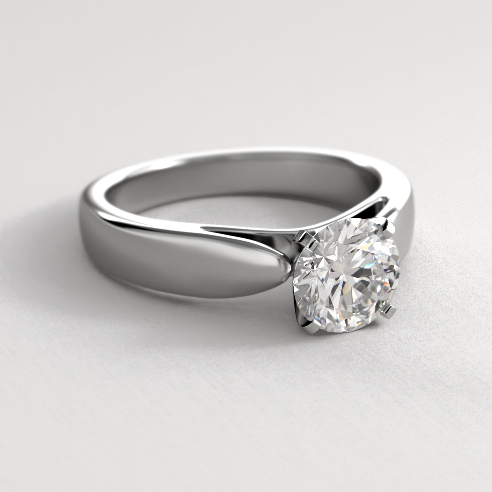 Rounded Cathedral Solitaire Engagement Ring In 14K White Gold