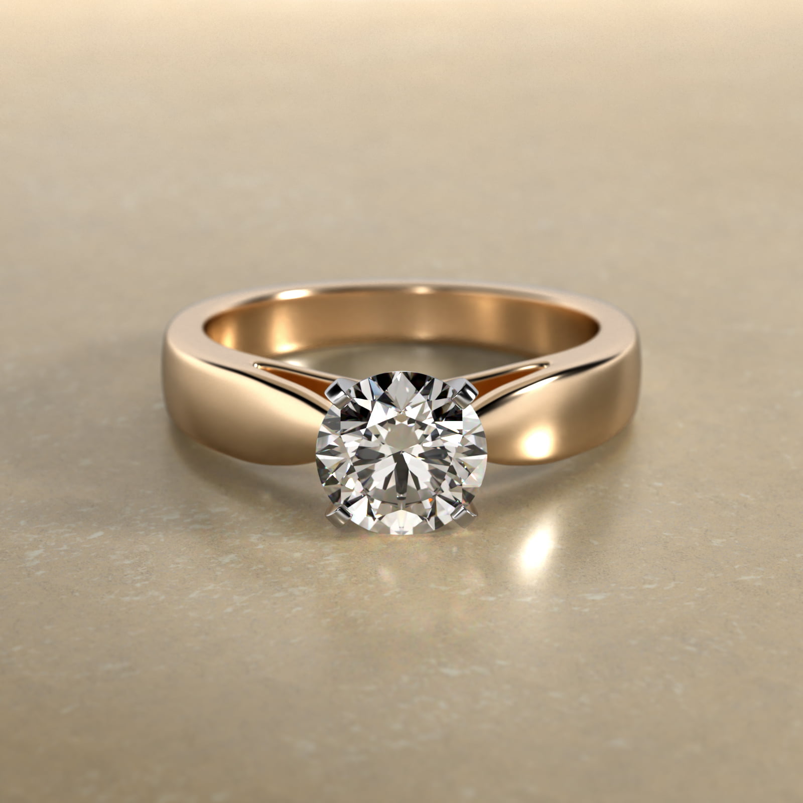 Rounded Cathedral Solitaire Engagement Ring In 14K Yellow Gold