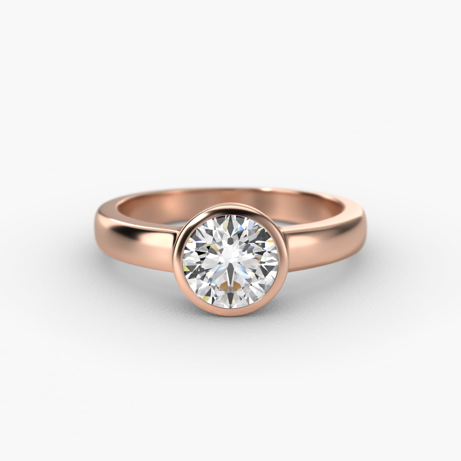 Bezel Set Round Solitaire Engagement Ring In 14K Rose Gold
