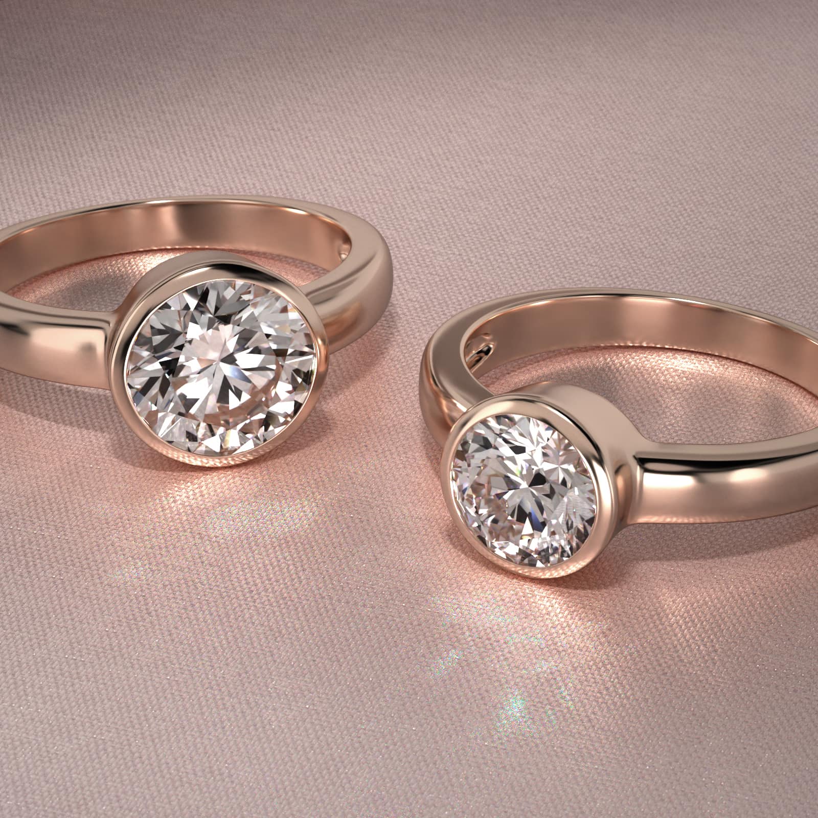 Bezel Set Round Solitaire Engagement Ring In 14K Rose Gold