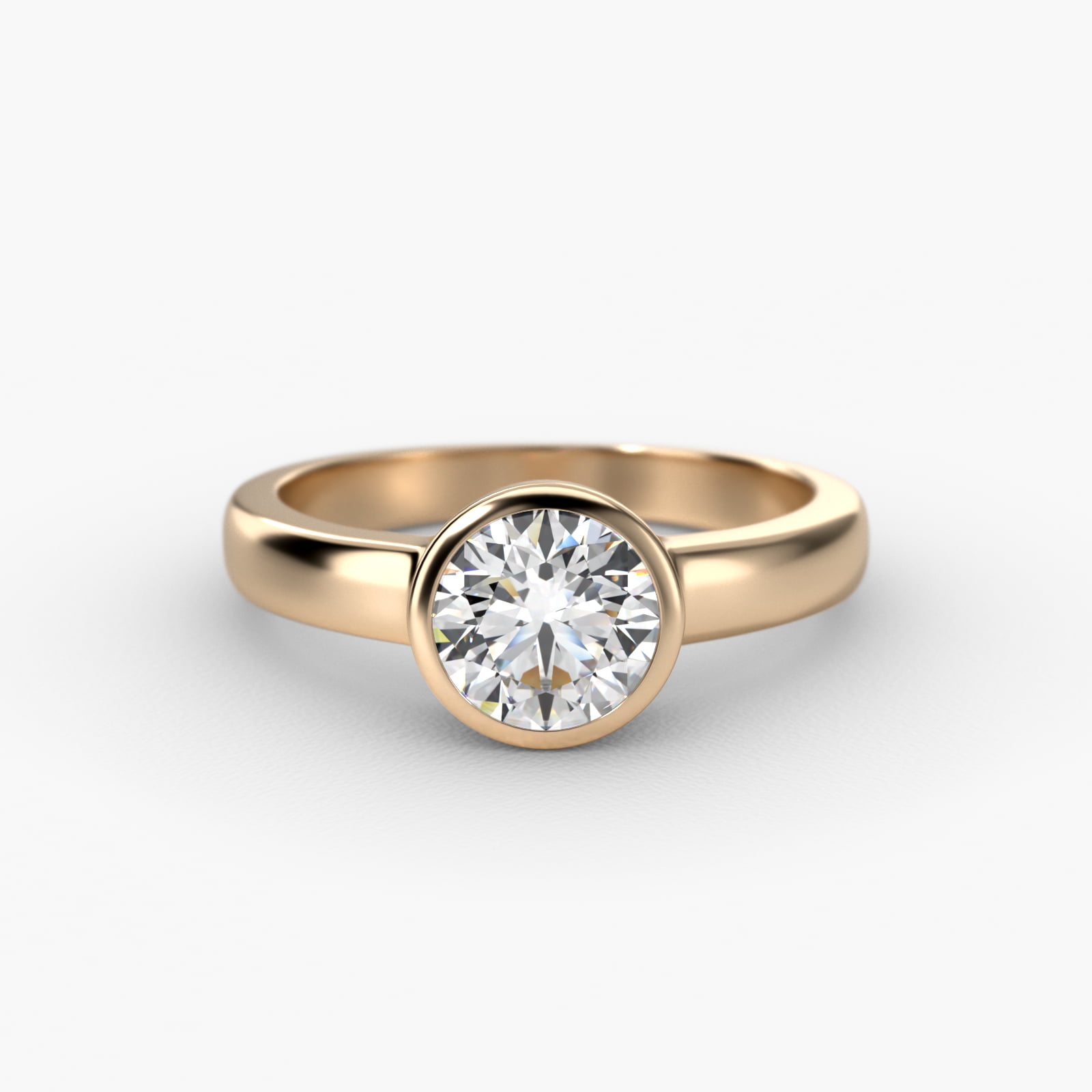 Bezel Set Round Solitaire Engagement Ring In 18K Yellow Gold