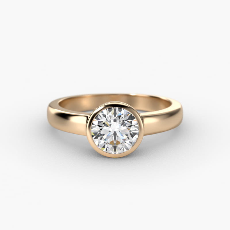 Bezel Set Round Solitaire Engagement Ring In 14K Yellow Gold