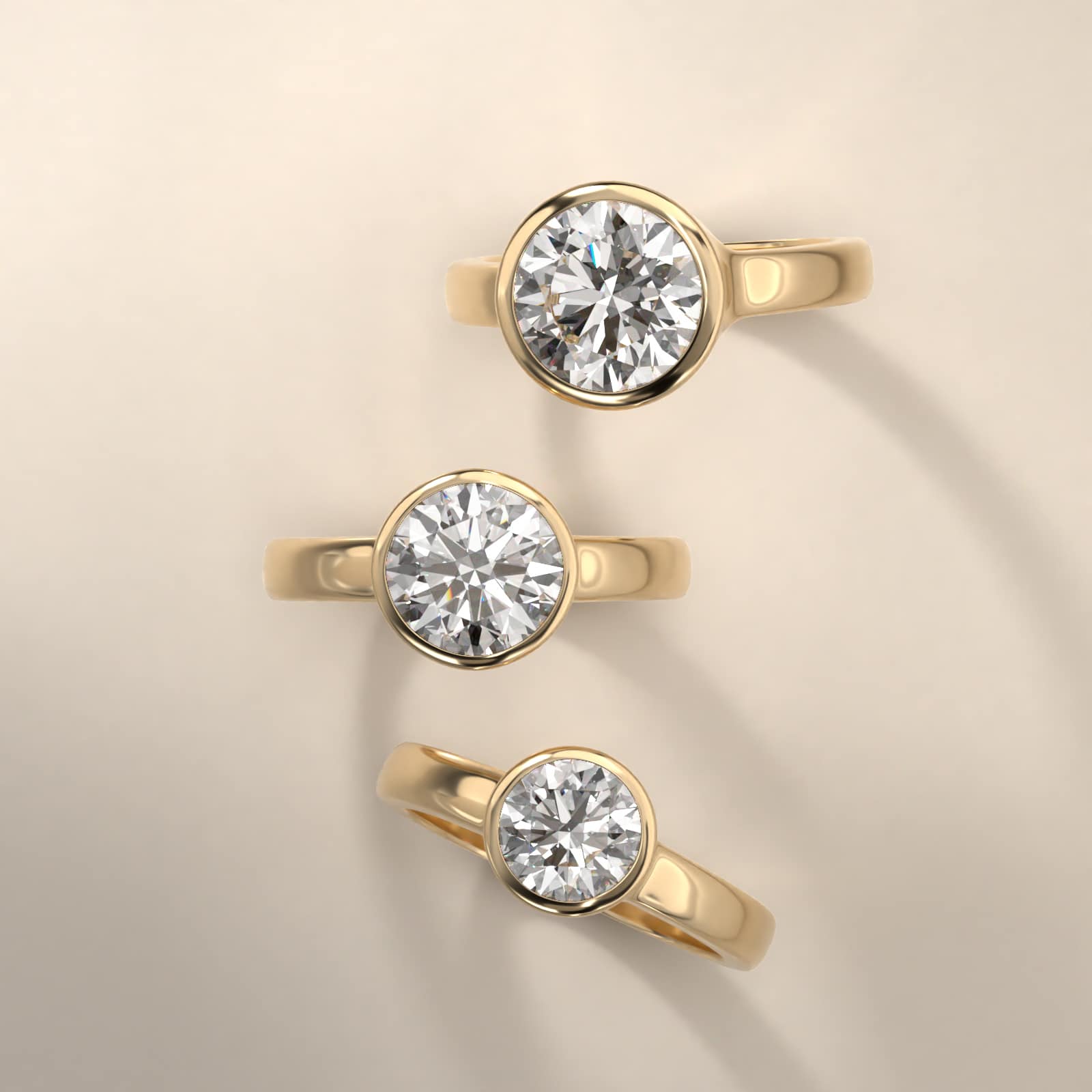 Bezel Set Round Solitaire Engagement Ring In 14K Yellow Gold