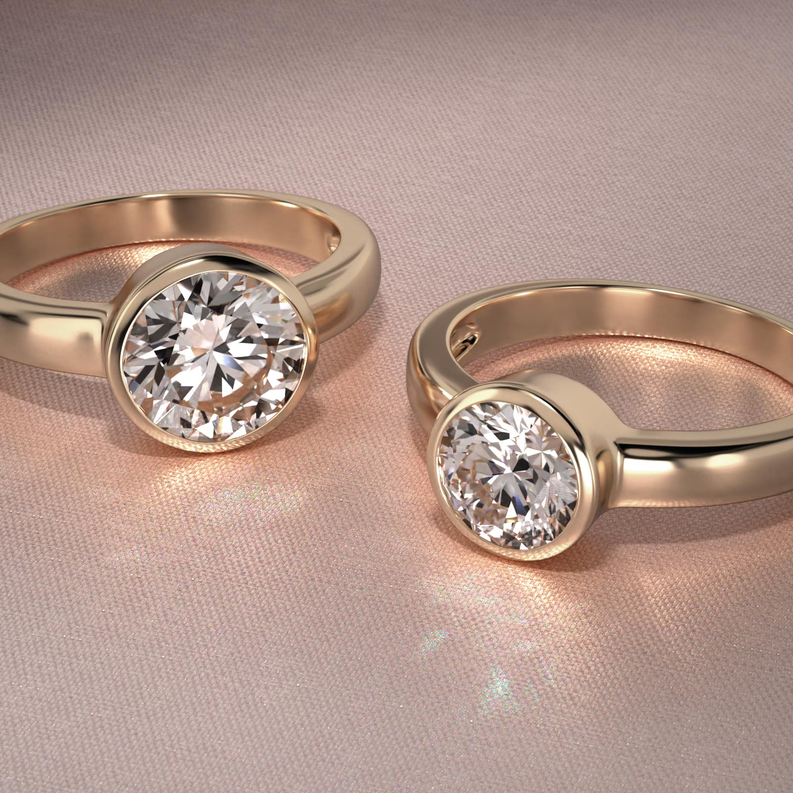 Bezel Set Round Solitaire Engagement Ring In 18K Yellow Gold