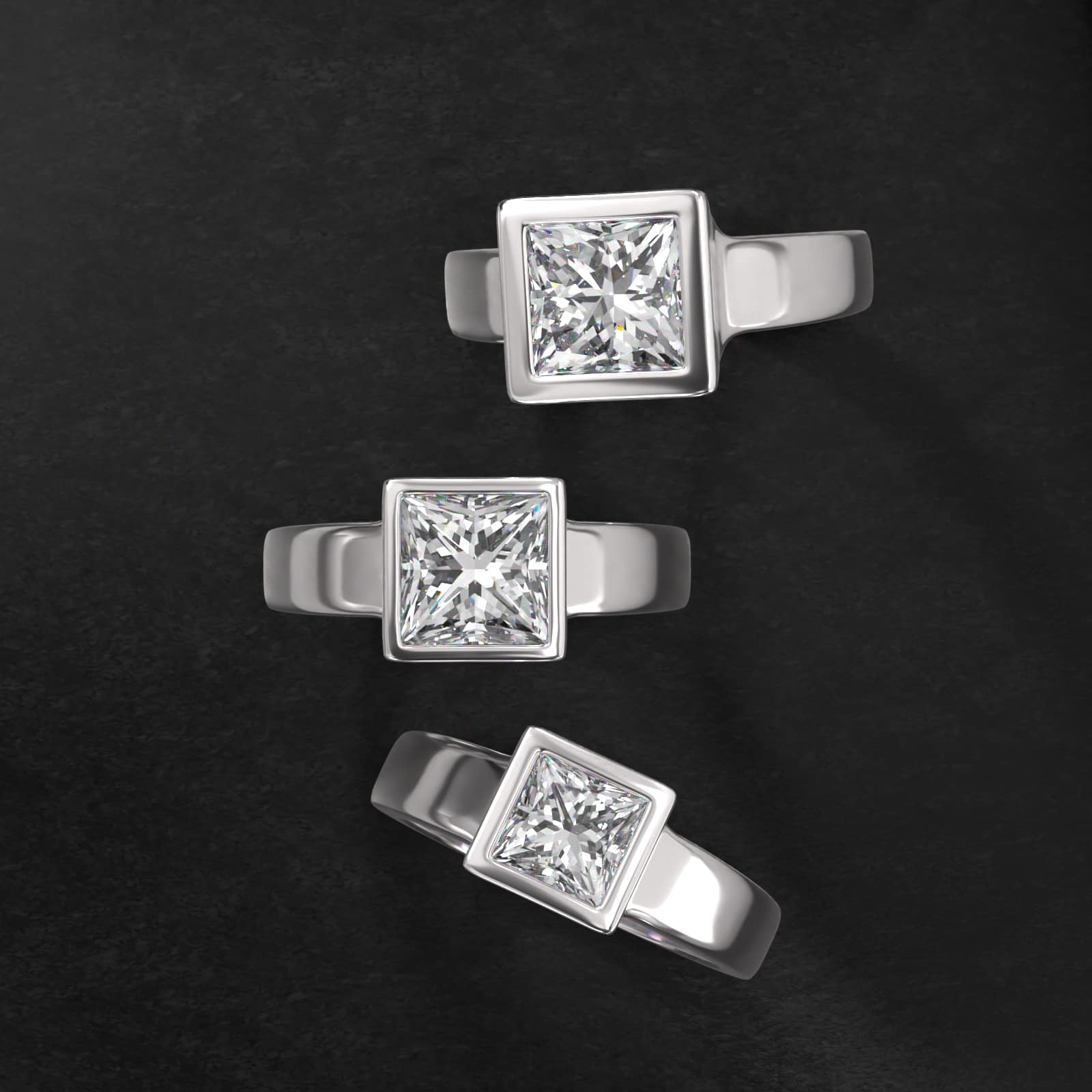 Bezel Set Princess Cut Solitaire Engagement Ring In Platinum