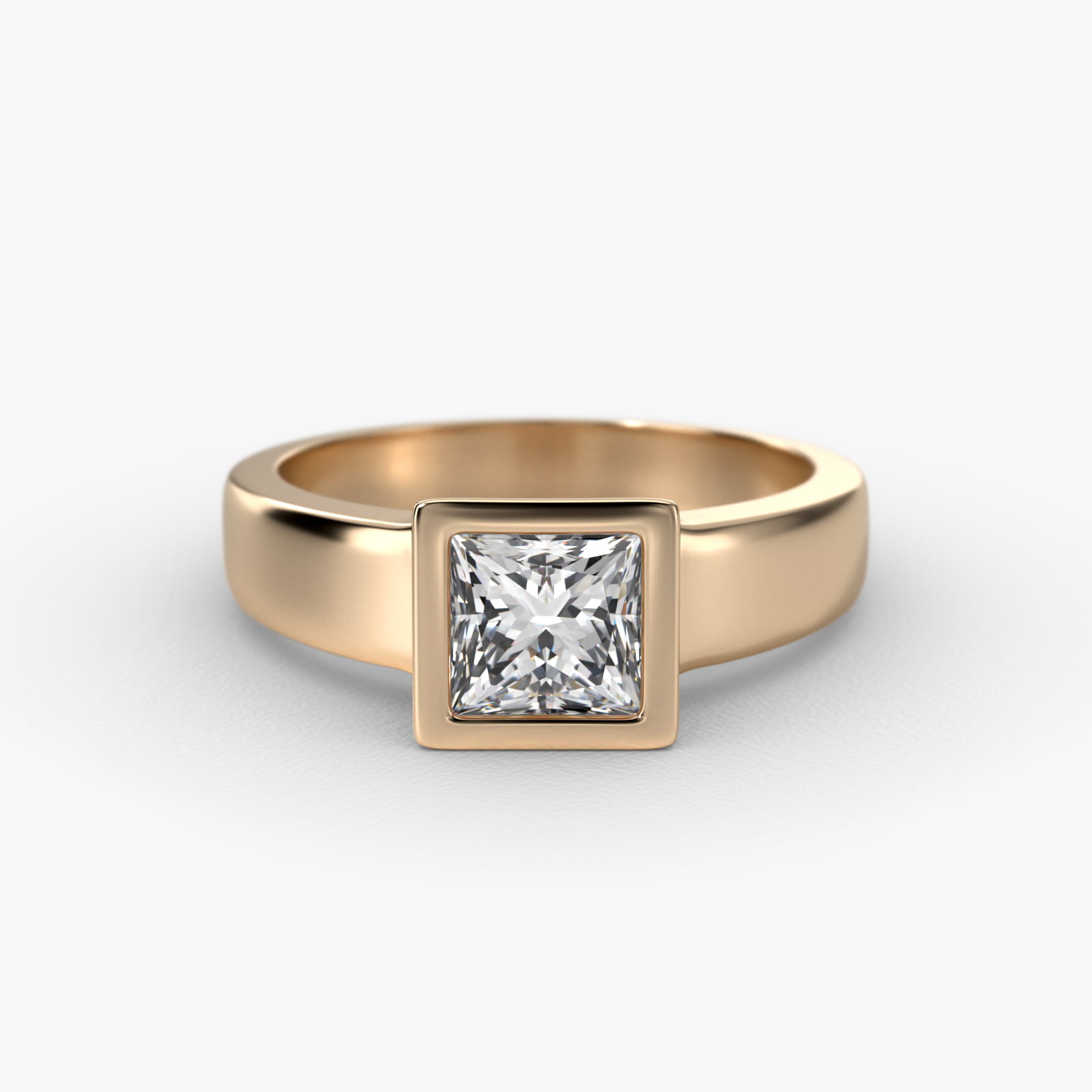 Bezel Set Princess Cut Solitaire Engagement Ring In 14K Yellow Gold