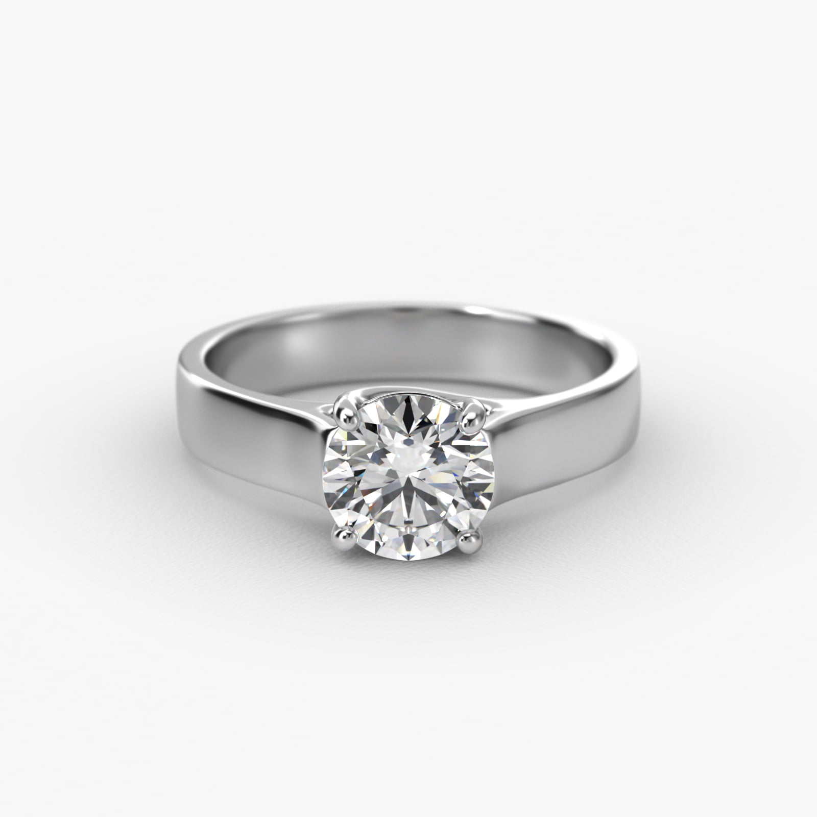 Cross Prong Solitaire Engagement Ring In 18K White Gold