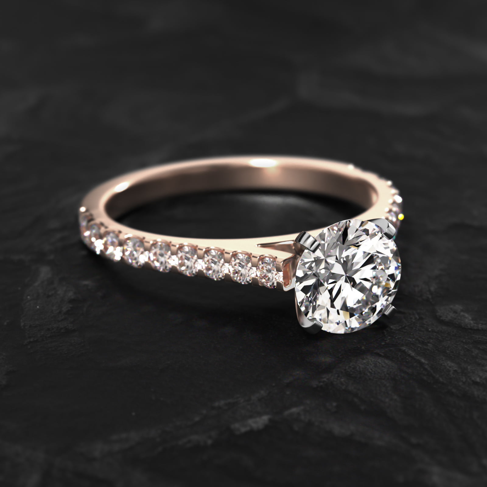 Common Prong Diamond Pavé Engagement Ring In 14K Rose Gold