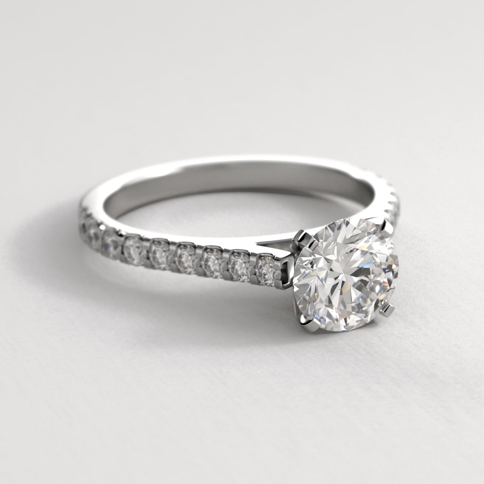 Common Prong Diamond Pavé Engagement Ring In 14K White Gold