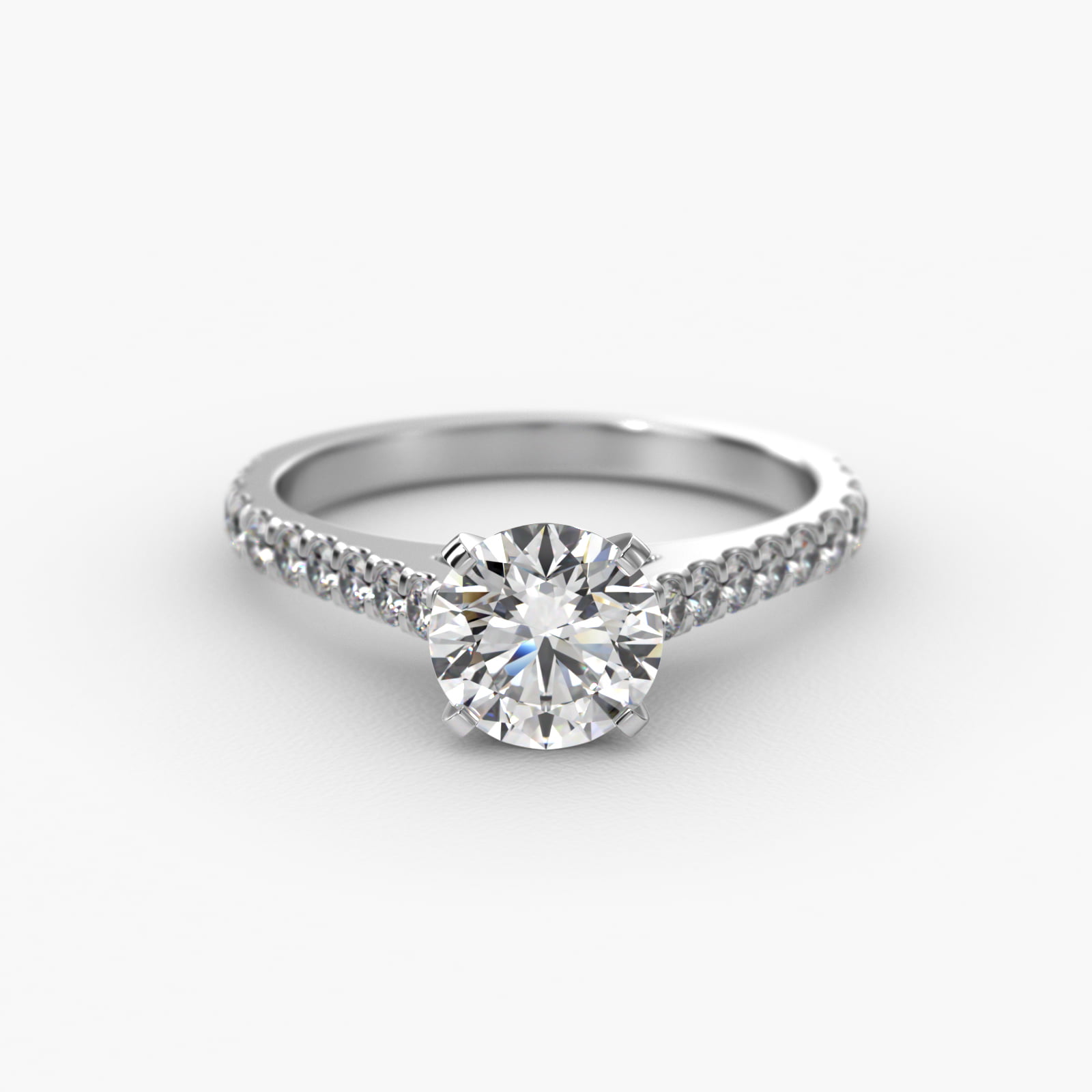 Common Prong Diamond Pavé Engagement Ring In 18K White Gold