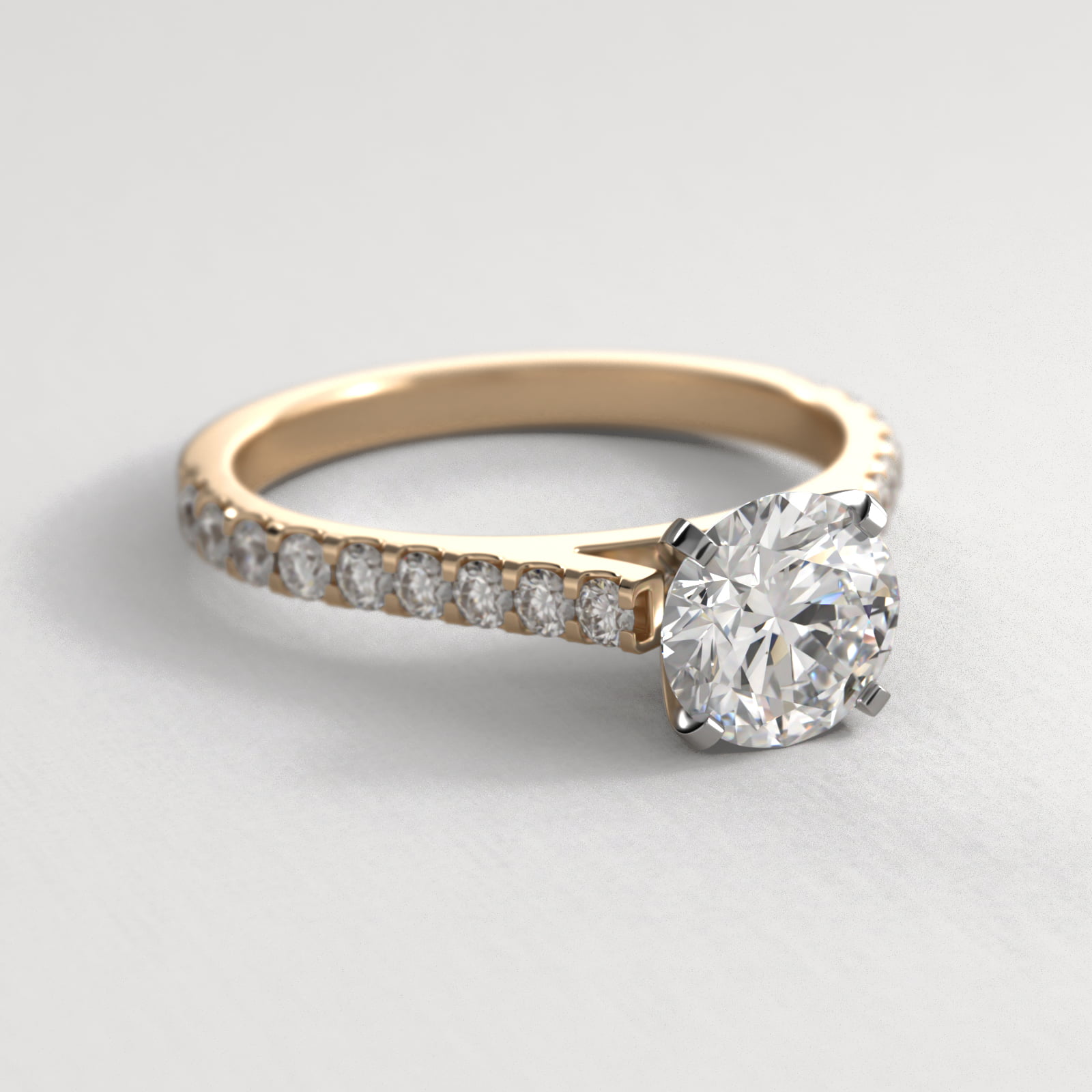 Common Prong Diamond Pavé Engagement Ring In 14K Yellow Gold
