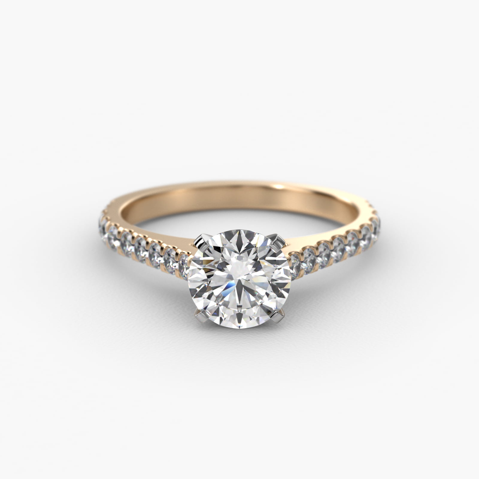 Common Prong Diamond Pavé Engagement Ring In 18K Yellow Gold