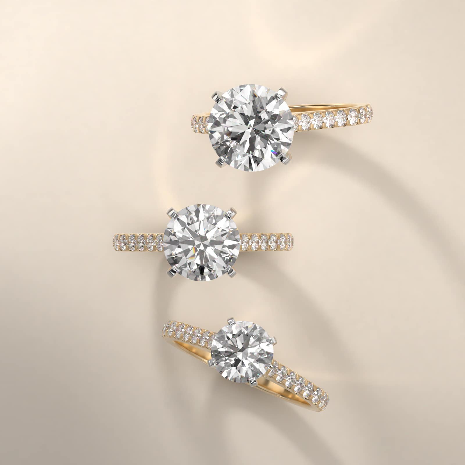 Common Prong Diamond Pavé Engagement Ring In 14K Yellow Gold