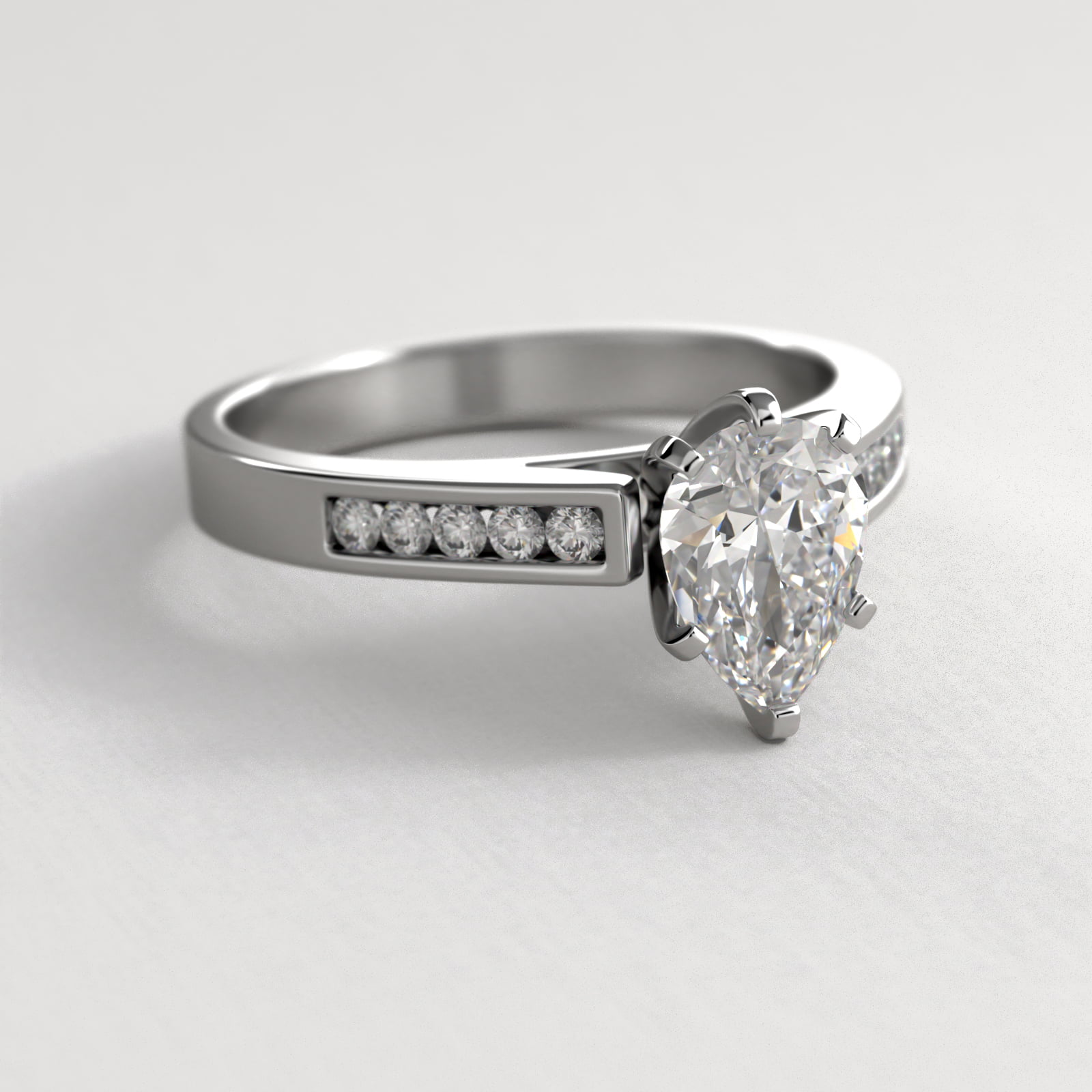 14K White Gold Channel Set Round Shaped Diamond Engagement Ring
