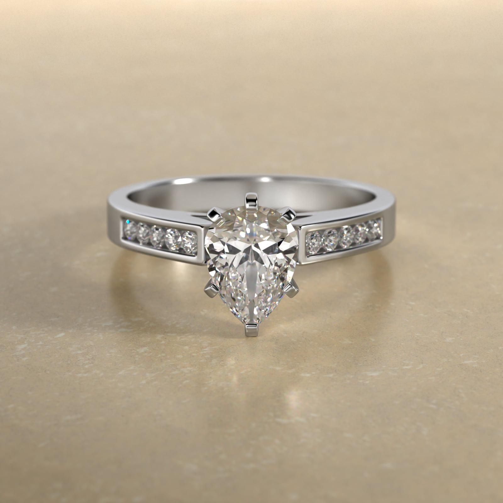 Platinum Channel Set Round Shaped Diamond Engagement Ring