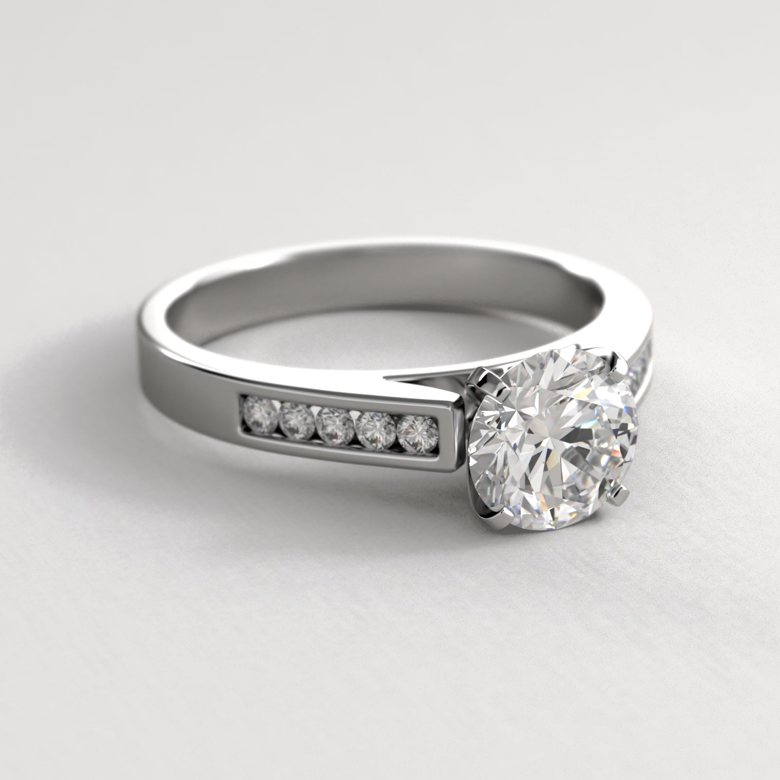 14K White Gold Channel Set Round Shaped Diamond Engagement Ring