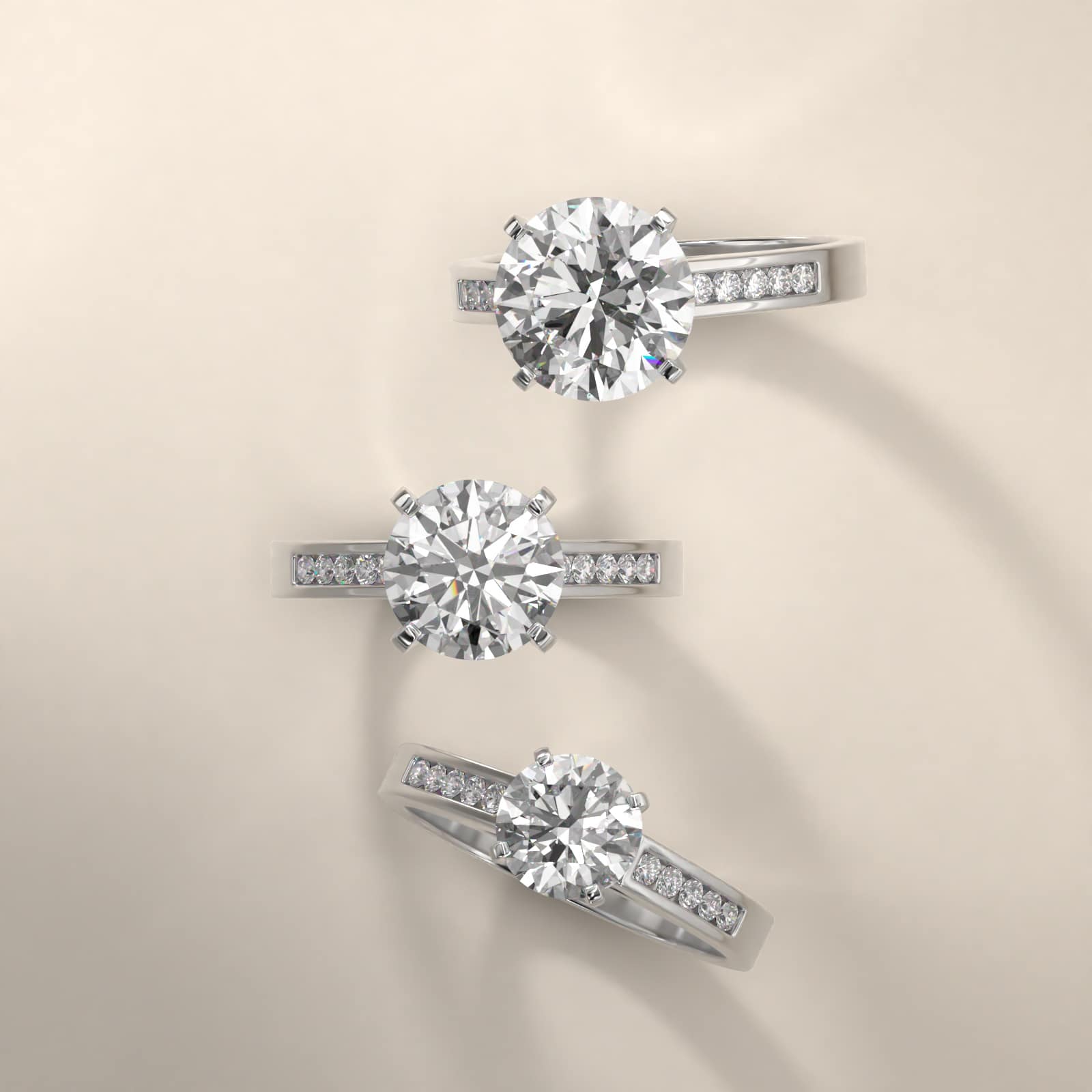 14K White Gold Channel Set Round Shaped Diamond Engagement Ring