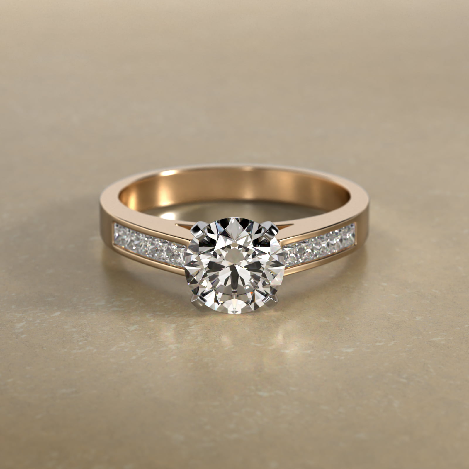 14K Yellow Gold 0.25ct Channel Set Princess Shaped Diamond Engagement Ring