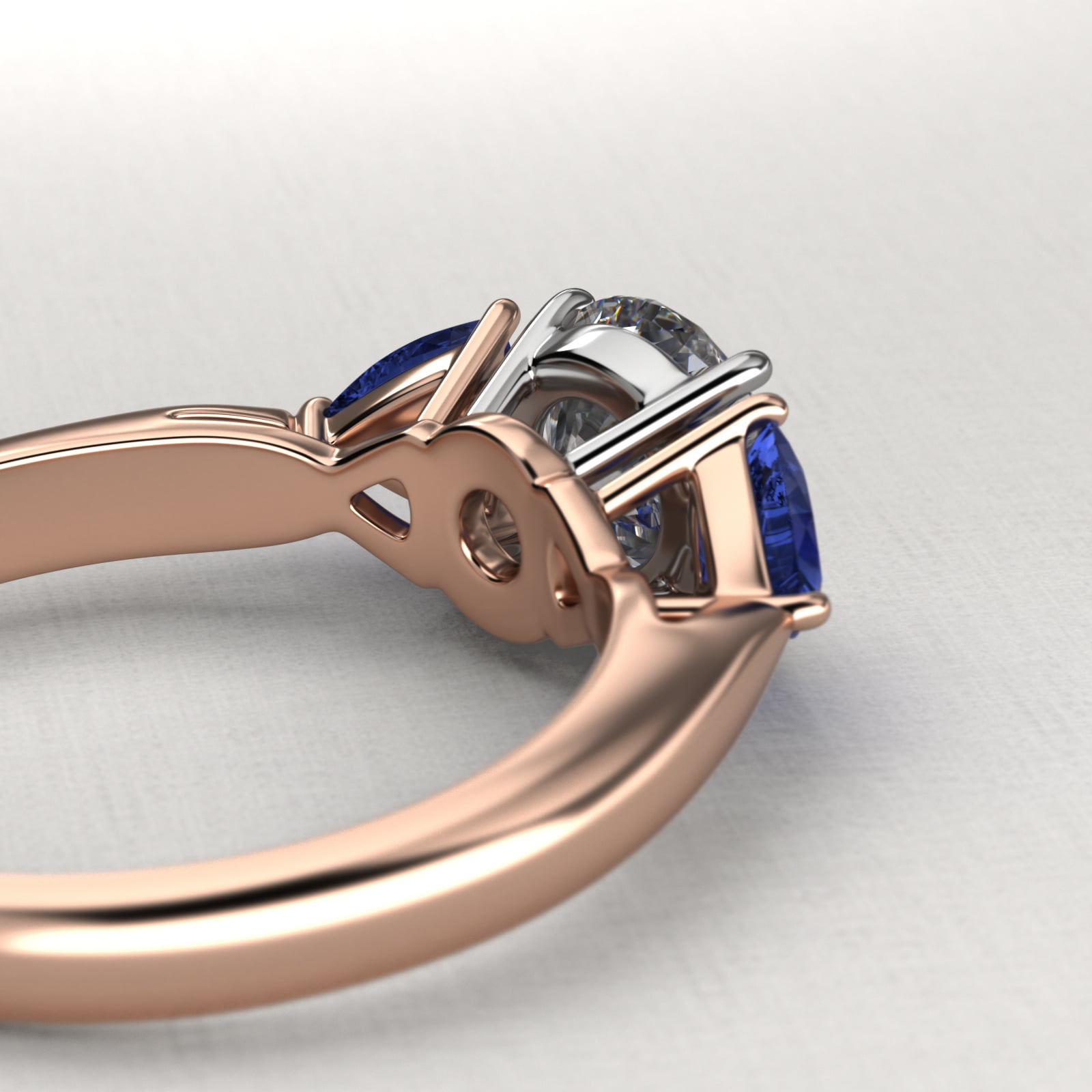 Trillion Cut Blue Sapphire Three Stone Engagement Ring In 14K Rose Gold