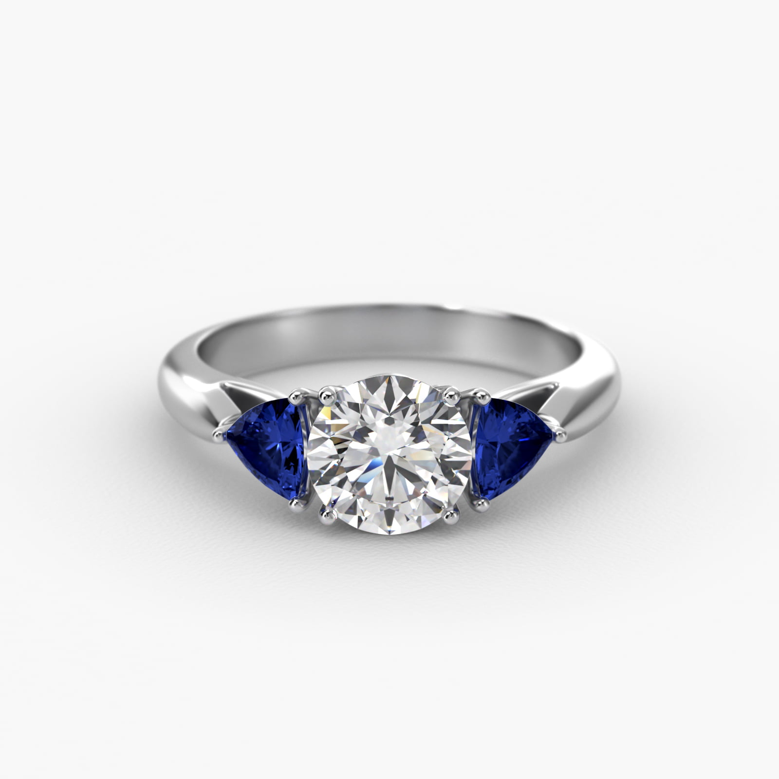 Trillion Cut Blue Sapphire Three Stone Engagement Ring In 14K White Gold