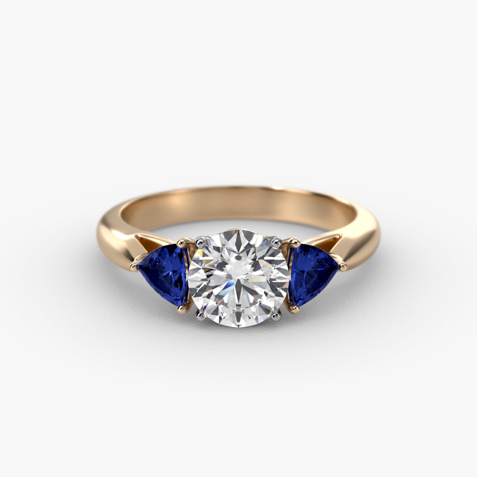 Trillion Cut Blue Sapphire Three Stone Engagement Ring In 14K Yellow Gold