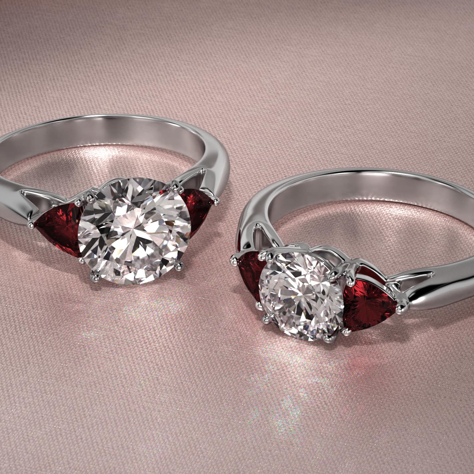 Trillion Cut Ruby Three Stone Engagement Ring In Platinum