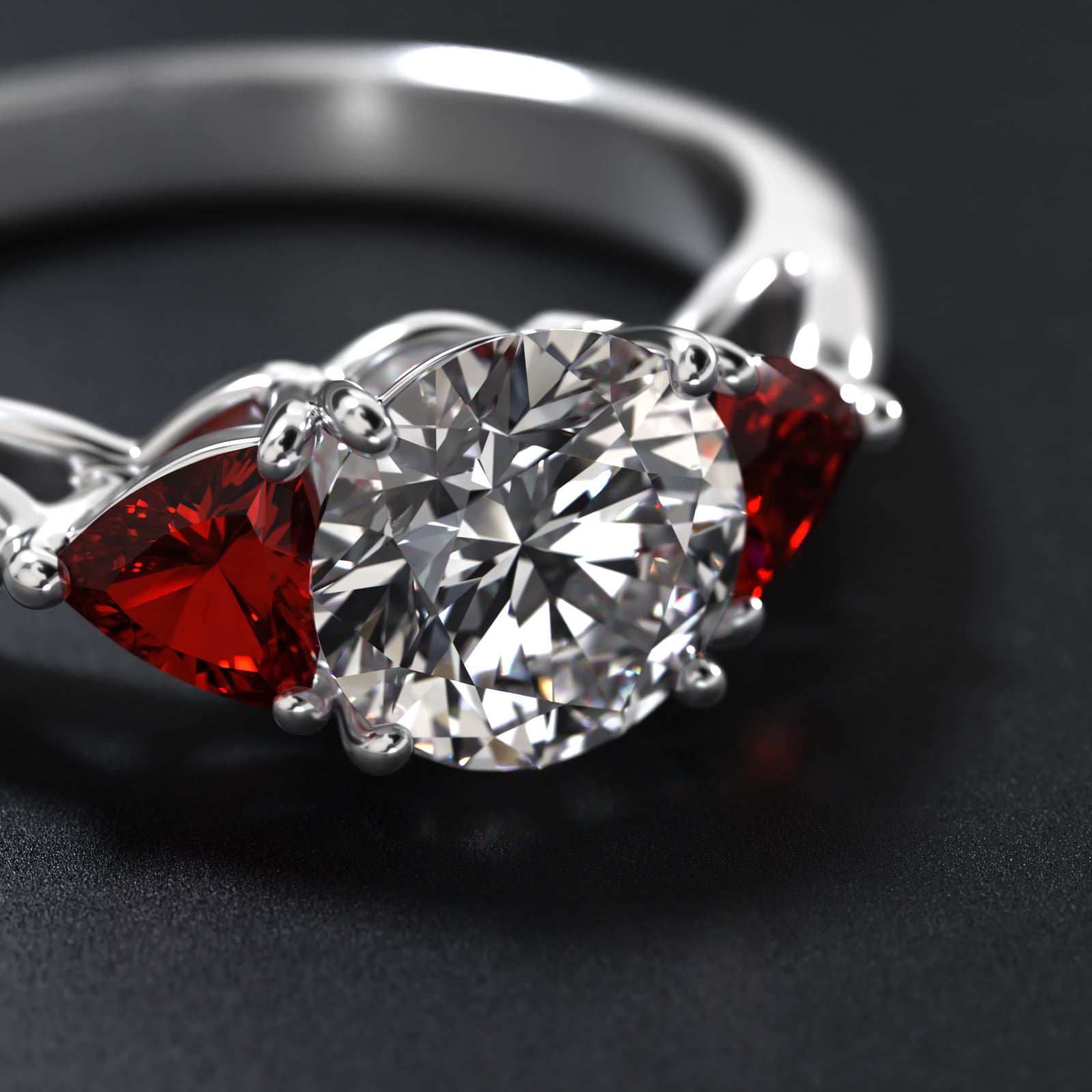 Trillion Cut Ruby Three Stone Engagement Ring In Platinum
