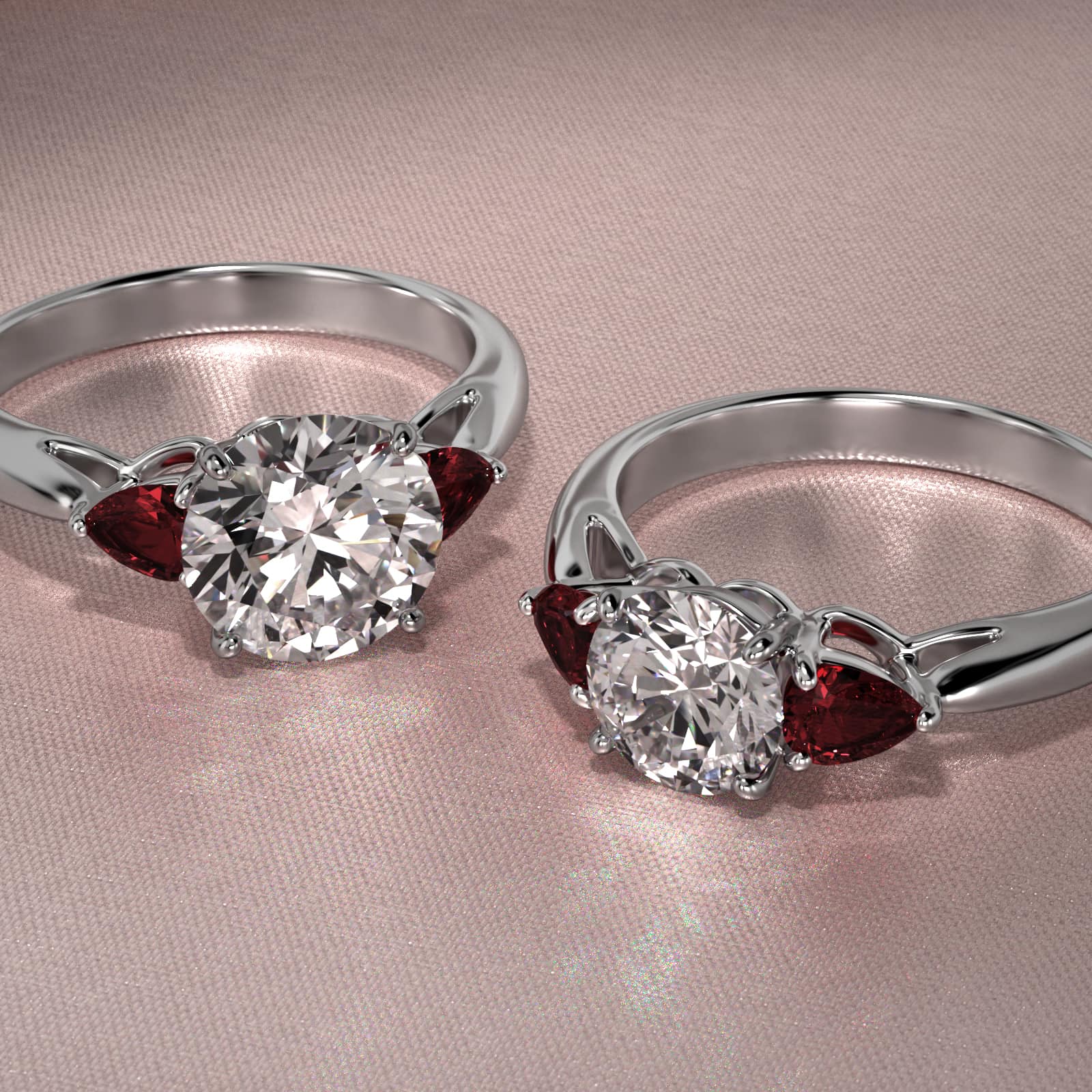 Pear Shaped Ruby Three Stone Engagement Ring In Platinum
